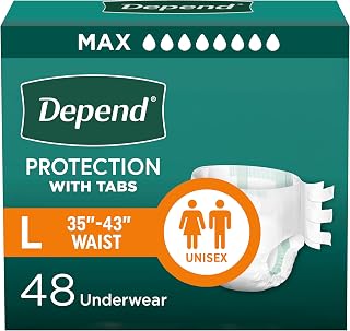 Depend Adult Diapers with Tabs, Incontinence Protection with Tabs, Unisex, Large (35–49" Waist, over 170 lbs), Maximum Absorbency, 48 Count (3 Packs of 16)
