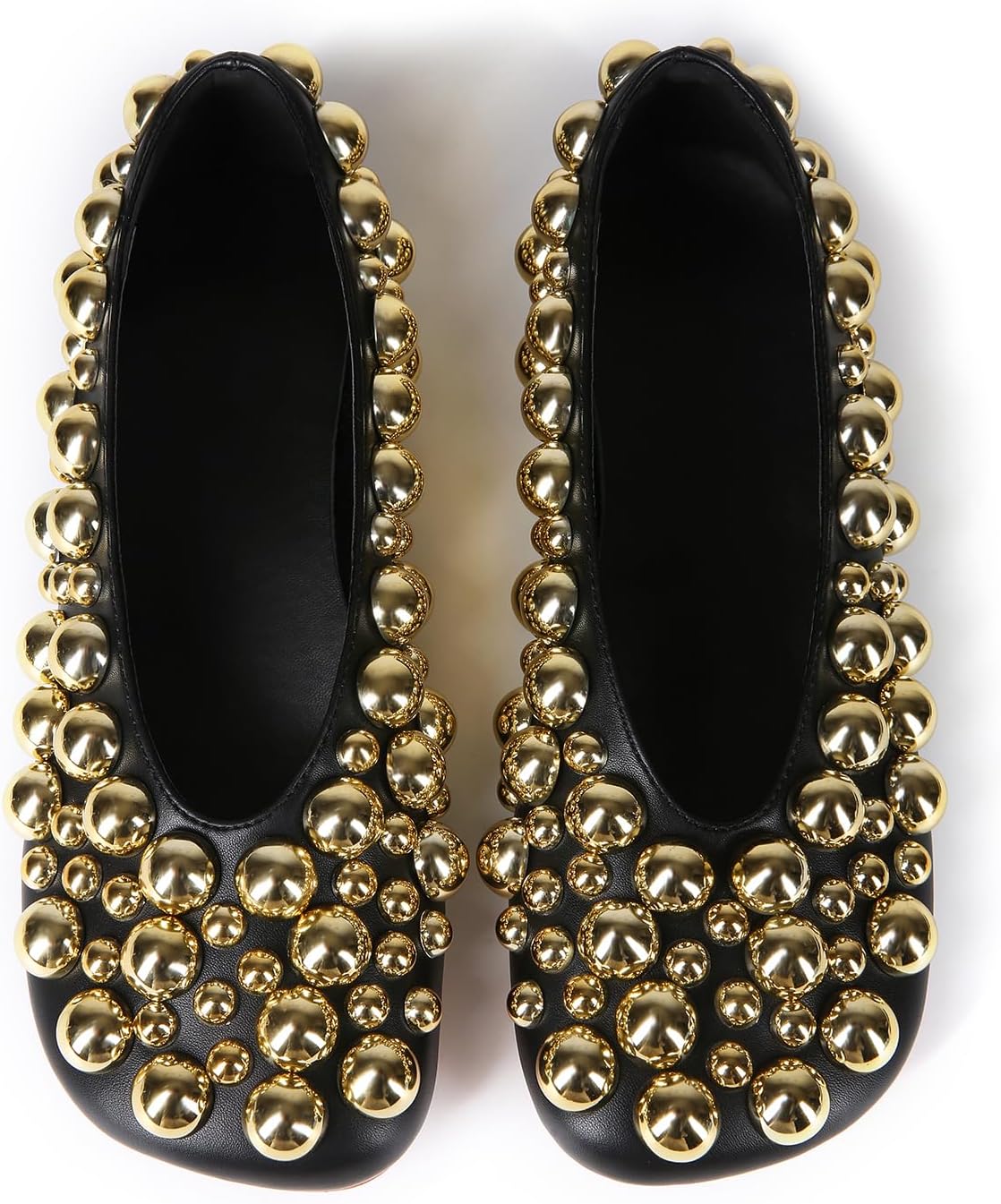 Saint Leia Women's Black Ballet Flats Shoes with Gold Silver Pearls Ideal for Work Parties Everyday Wear