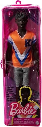 Miniatura 6 de Barbie Fashionistas Ken Fashion Doll #203 con cabello negro trenzado con camiseta atlética naranja, pantalones cortos y zapatillas blancas