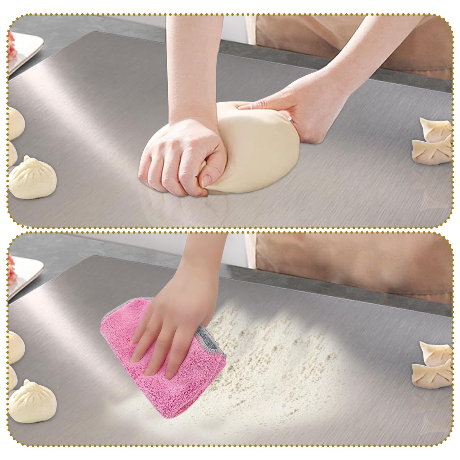 Tabla de cortar de acero inoxidable 304 de 50 x 50 cm, tabla de cortar grande y gruesa, para repostería, cocina, para amasar pasteles, carne, verduras, pan