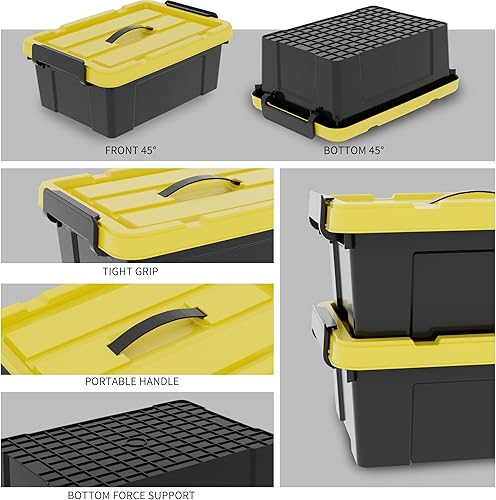 Miniatura 3 de Cetomo Contenedor de plástico apilable con tapa y hebillas de cierre seguro, color negro, 16 cuartos de galón x 6 pulgadas, paquete de 6