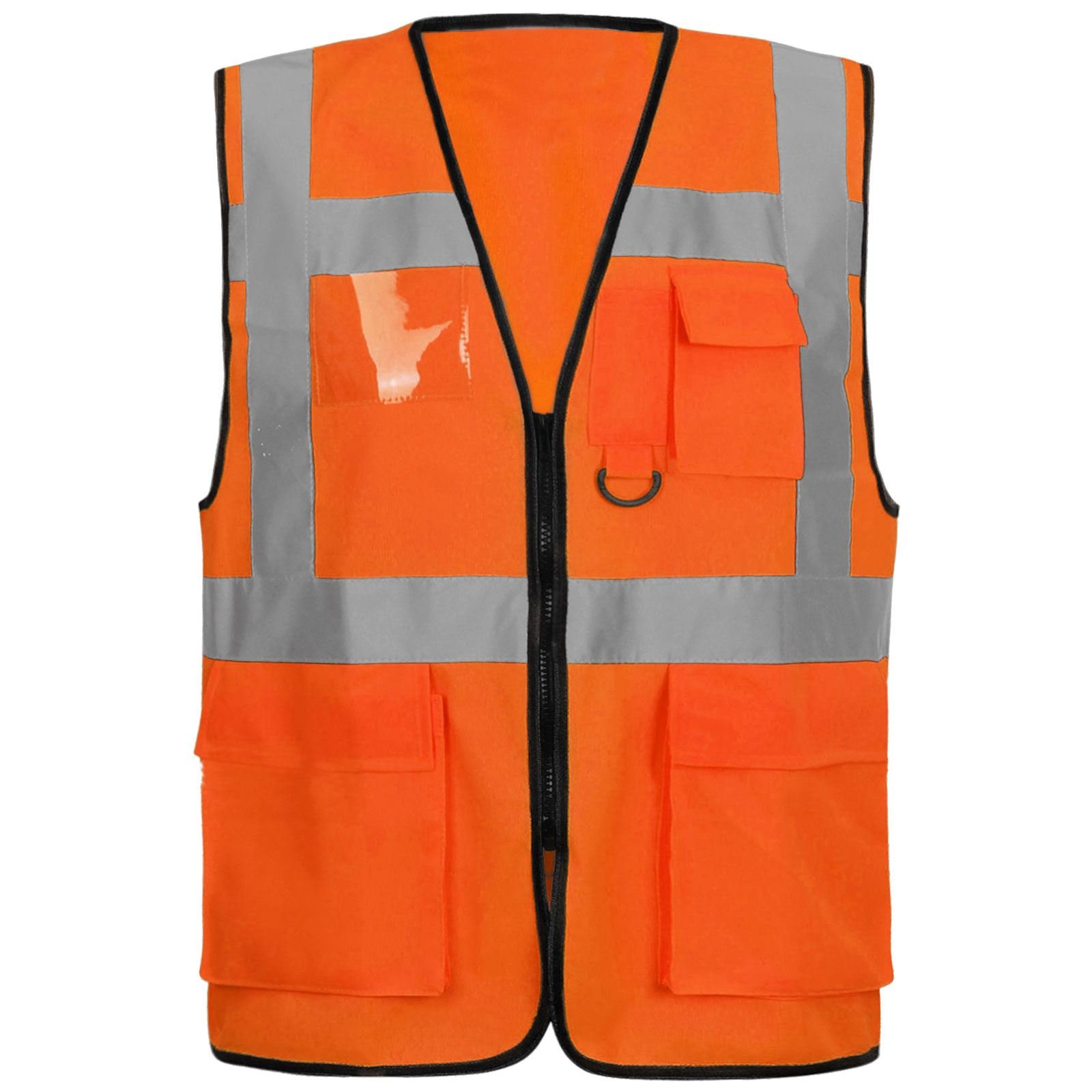 GA COMMUNICATIONS HIGH VIS VIZ VISIBILITY VEST WORK FRONT ZIP UP FASTENING WAISTCOAT ID POCKETS REFLECTIVE TAPE SAFETY SECURITY TOPS[Orange,S]