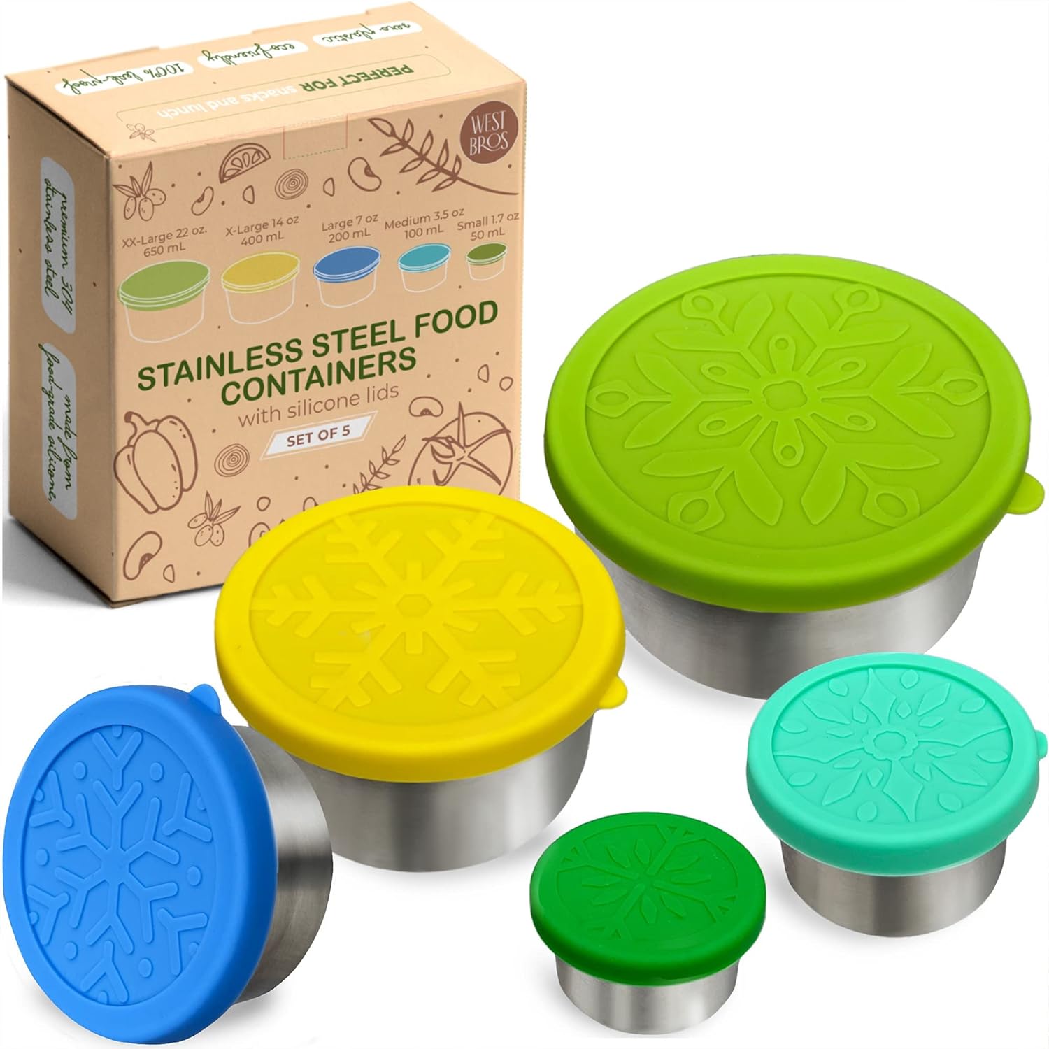 Stainless Steel Containers with Lids Reusable Snack Containers for