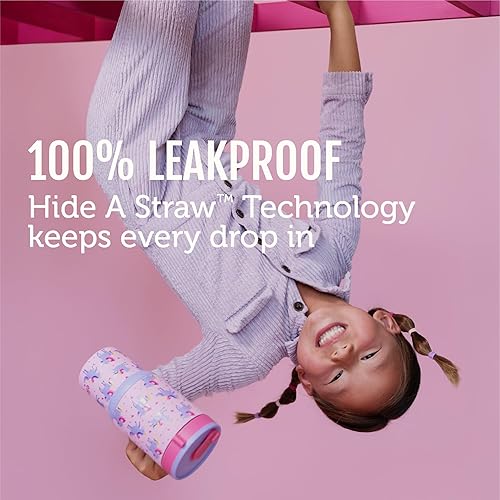 Miniatura 2 de Ello Oasis - Vaso de acero inoxidable de 14 onzas con asa y popote retráctil, 100% a prueba de fugas, doble pared aislada al vacío, botella de agua