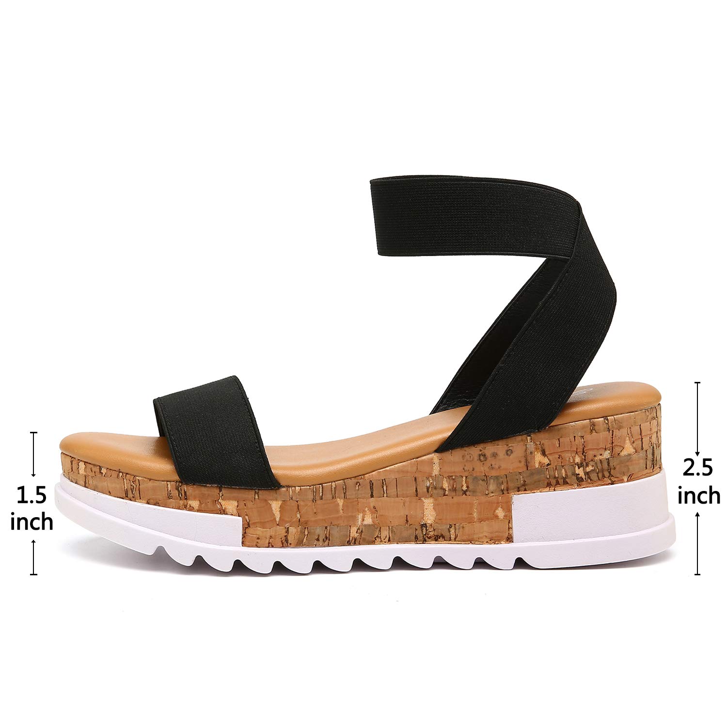 katliu Women's Wedge Platform Sandals Elastic Ankle Strap Cork Platform Sandals