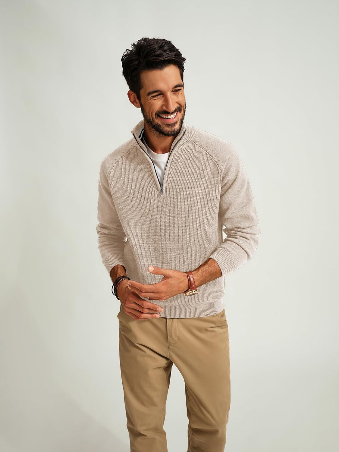 PJ PAUL JONES Mens Quarter Zip Pullover Sweater Turtleneck Raglan Long Sleeve Sweaters - Image 2