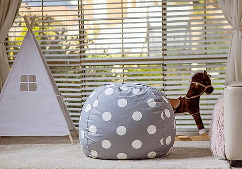 Miniatura 14 de WEKAPO - Puf con cremallera para guardar juguetes de peluche, hecho de lona de algodón de alta calidad, extragrande de 38 pulgadas, ideal para los