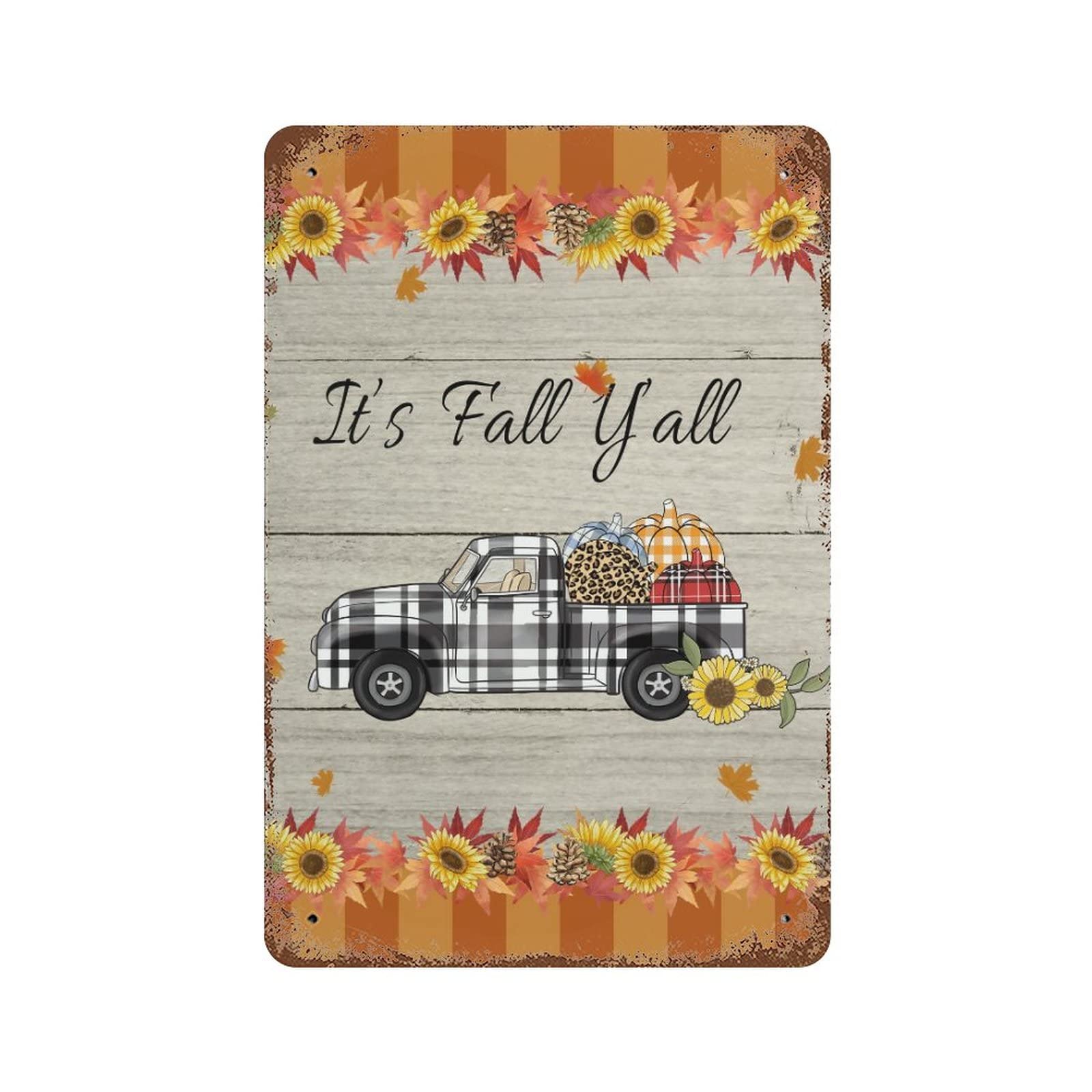Panneau aluminium d'automne It's Fall Y'all 30x45 cm pour décoration citrouille de maison