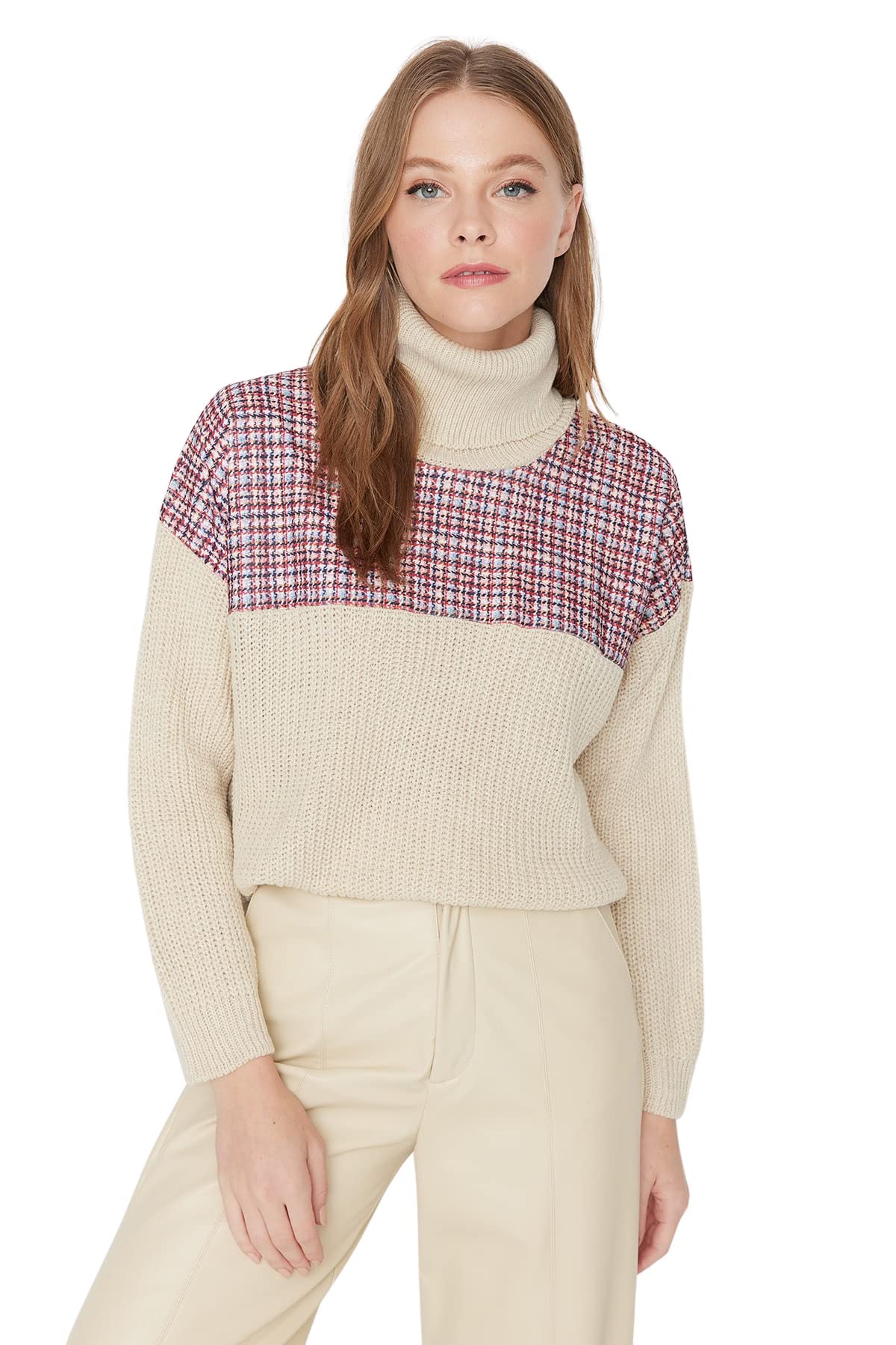 Trendyol Woman Regular fit Basic Turtleneck Knitwear Sweater Ecru