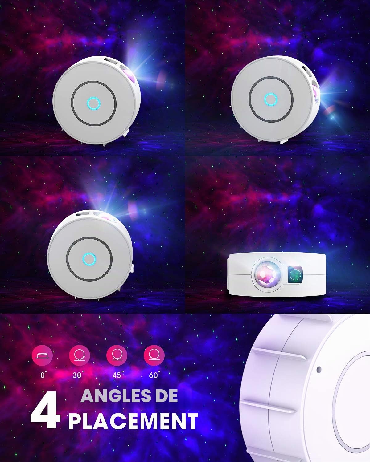 SUPPOU LED Wifi Projecteur Ciel Étoilé,Intelligent Projecteur Étoilé Veilleuse Galaxie,Gradation/Contrôle vocal/Connexion WiFi/Minuterie,Chambre Décorer,Cadeau,Noël (Blanc)