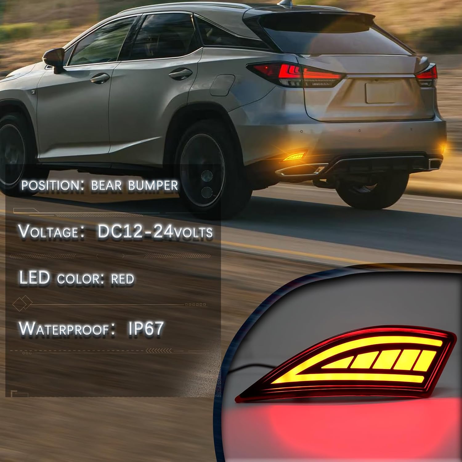 Full Lens LED Rear Reflector Bumper Fog Light Assembly kit for Lexus RX350 Base/F Sport 2020-2022,for RX350 L Base 2020-2022,Sequential Turn Signal Light & Brake Light & DRL,2pc (RED)