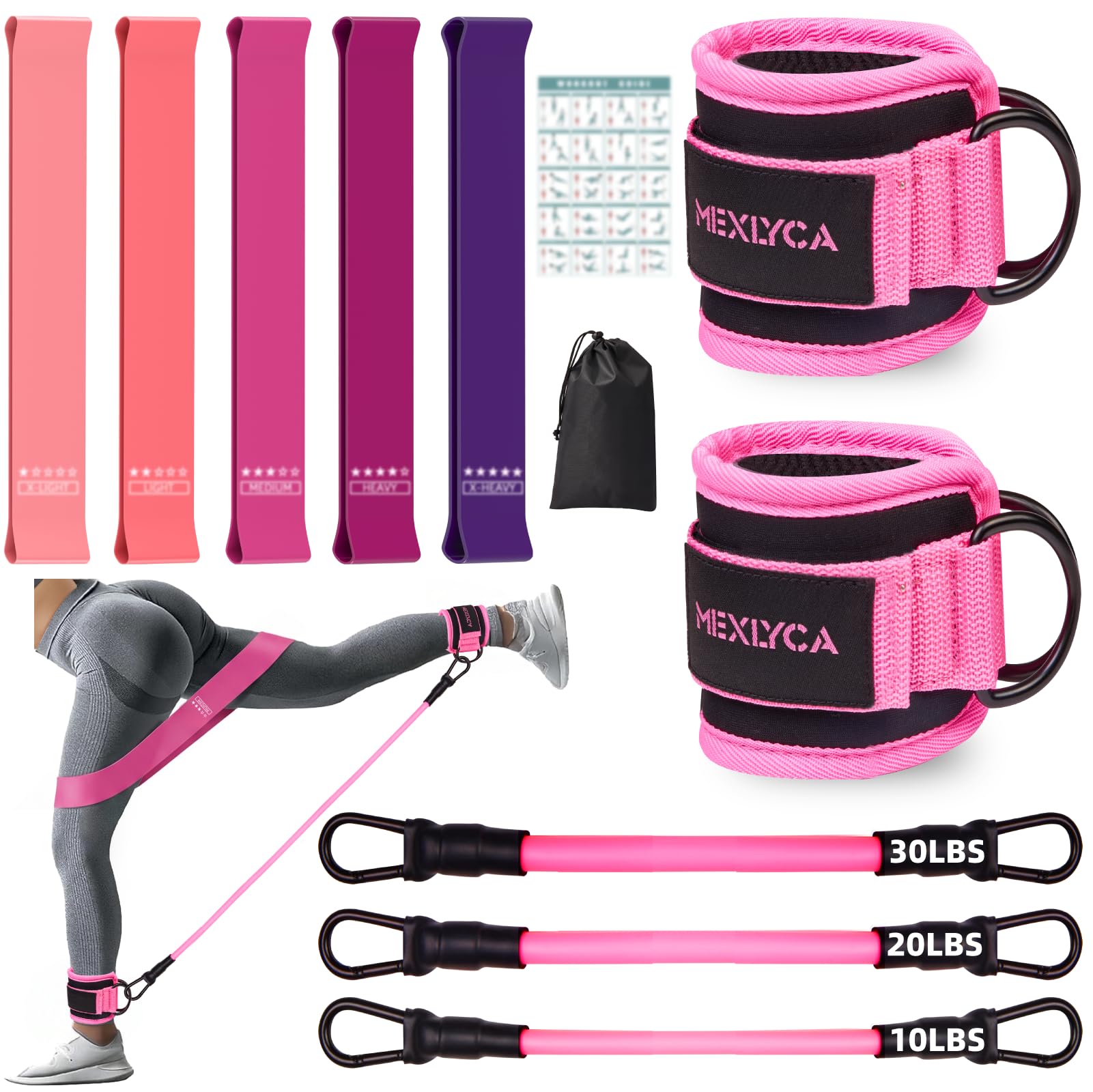 Mexlyca Resistance Bands Set – Resistance Band and Adjustable Ankle Exercise Bands with Cuffs Great Equipment for Training, Working Out, Yoga,Home Gym with Training Guidance & Carry Bag
