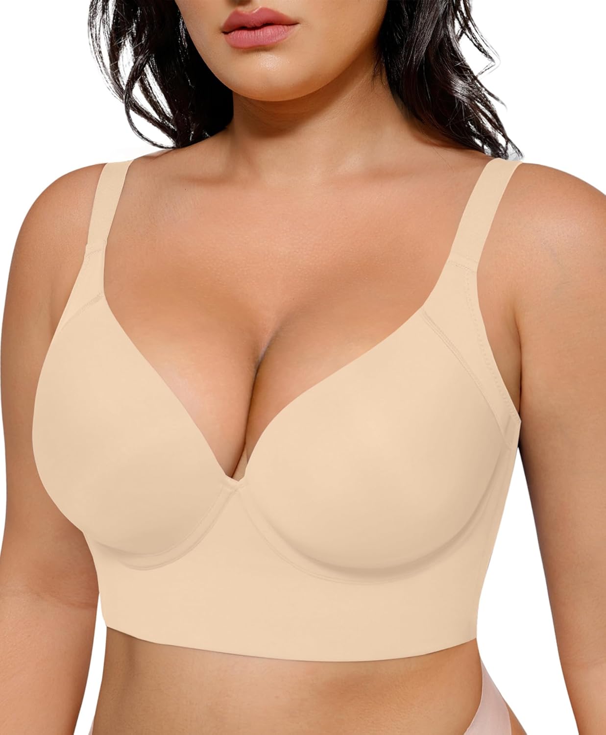 SHAPELLX Back Smoothing Bras for Women Push Up Underwire Comfortable Bralettes Side Support Bras