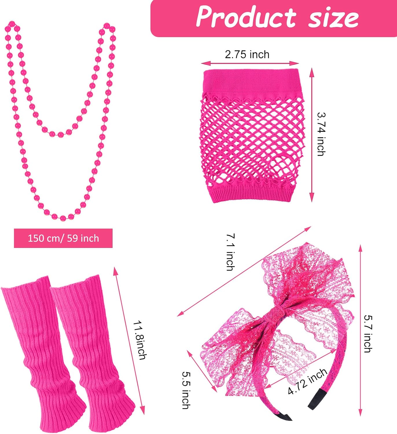 Jadive 12 Pcs 80s Costume Outfits Accessories for Woman Party Fishnet Shirt Legging Vest Hairband Necklace Gloves Leg Warmer - Image 2