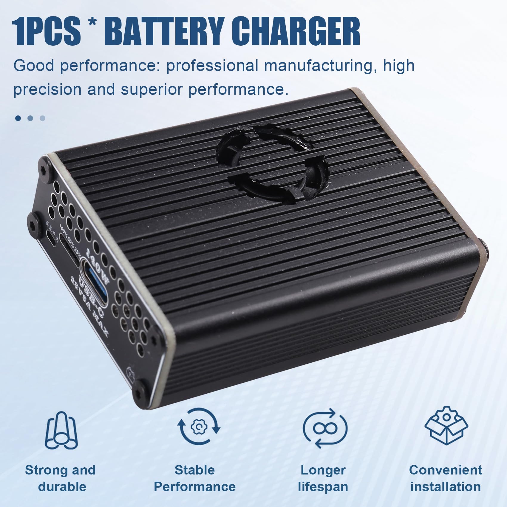 PD3.1 - Caricatore rapido bidirezionale da 140 W, tipo C, USB 2S, con ventola per batterie LiFePO4/agli ioni di litio, PD3.1/QC4+, nero