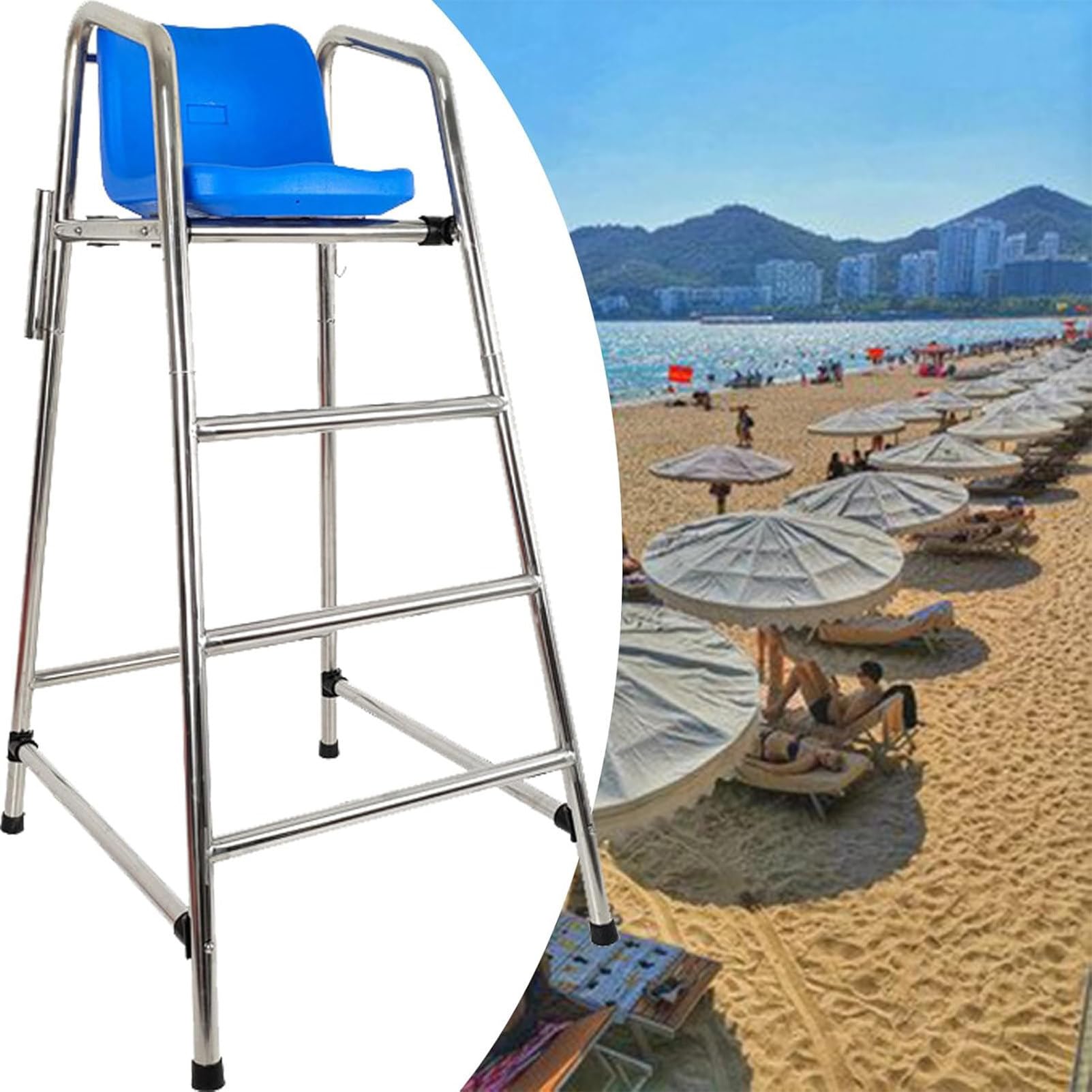 Chaise de sauvetage d'extérieur pour piscine, plage, lac, terrasse - Acier inoxydable 210 - Charge maximale : 330 kg - Hauteur : 1,5 m