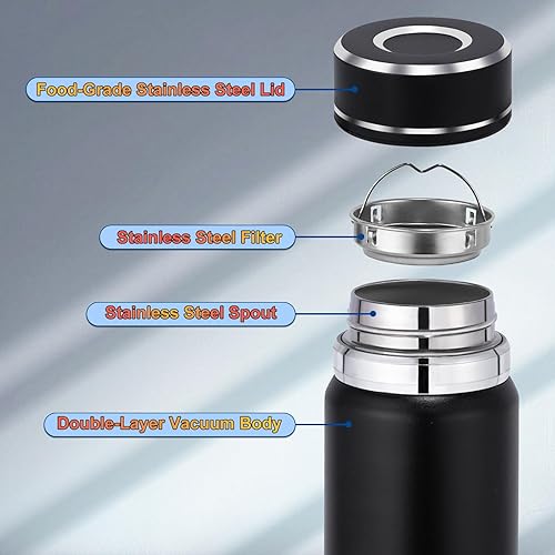 Miniatura 3 de Botella de agua aislada de 33 onzas, aspiradora de doble pared para café, té y deportes, mantiene las bebidas calientes durante 24 horas y frías