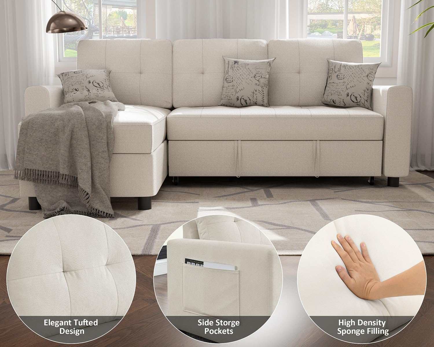 Sofa converted into a bed