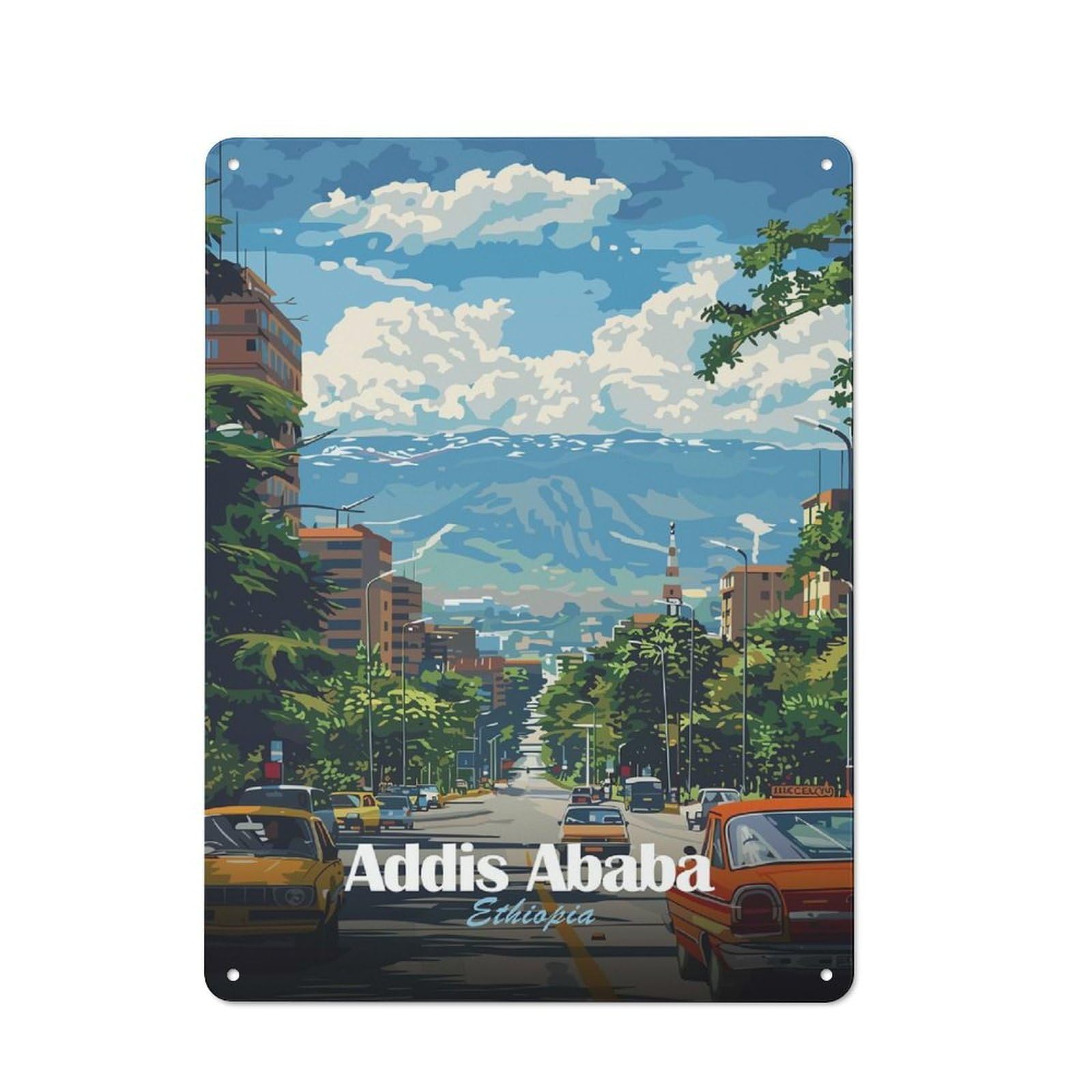 Junmoney Style-18 Metal Gift Sign With Addis Ababa, Ethiopia Cityscape Design 40X30cm, Character Room Wall Plaque For Flat, Dorm Room, Lounge Or Cafe