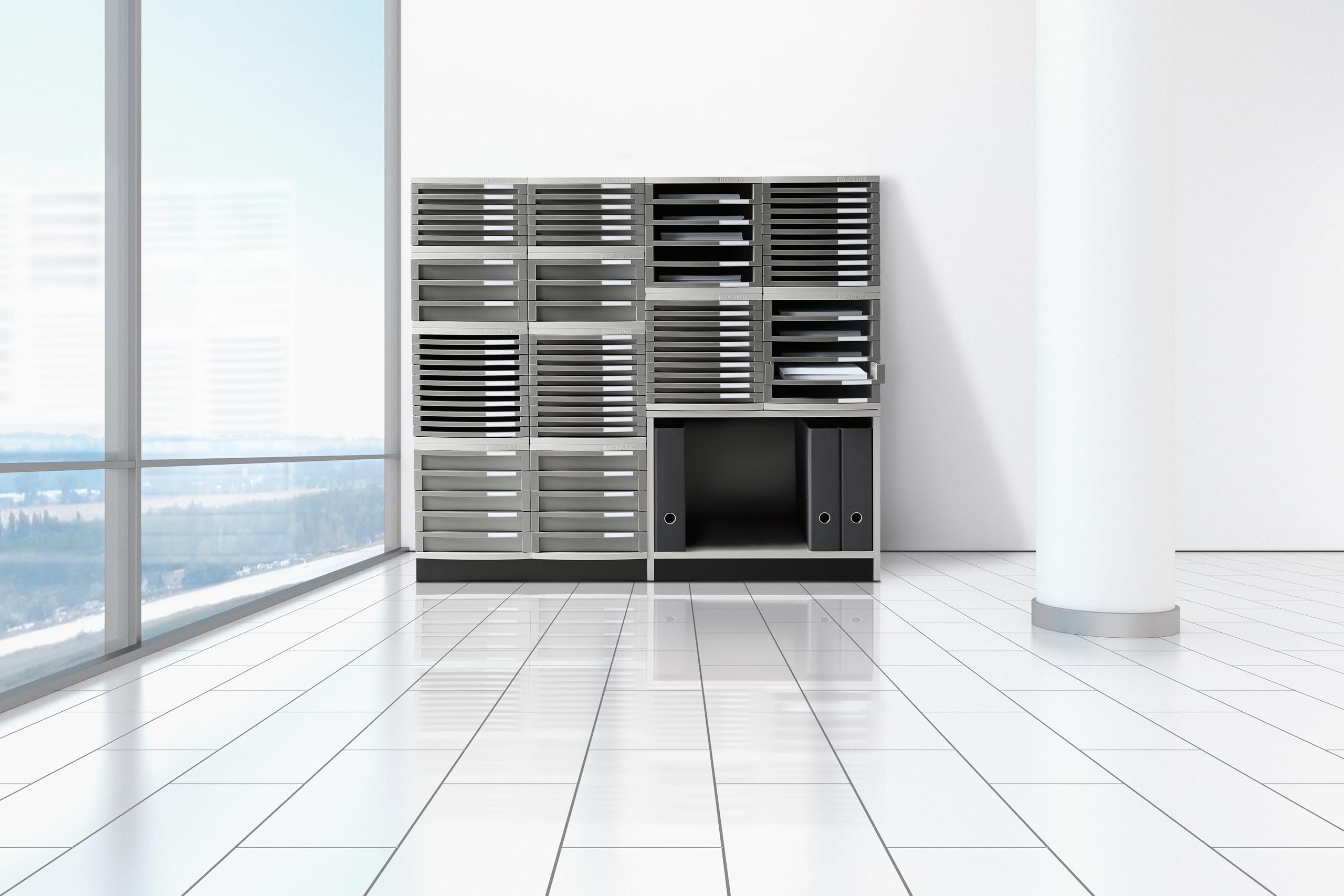 HAN 1505-0-19, CONTUR drawer set. Modern organisational system, expandable, premium quality for a highly professional organisation with 5 open drawers, light-grey-dark-grey