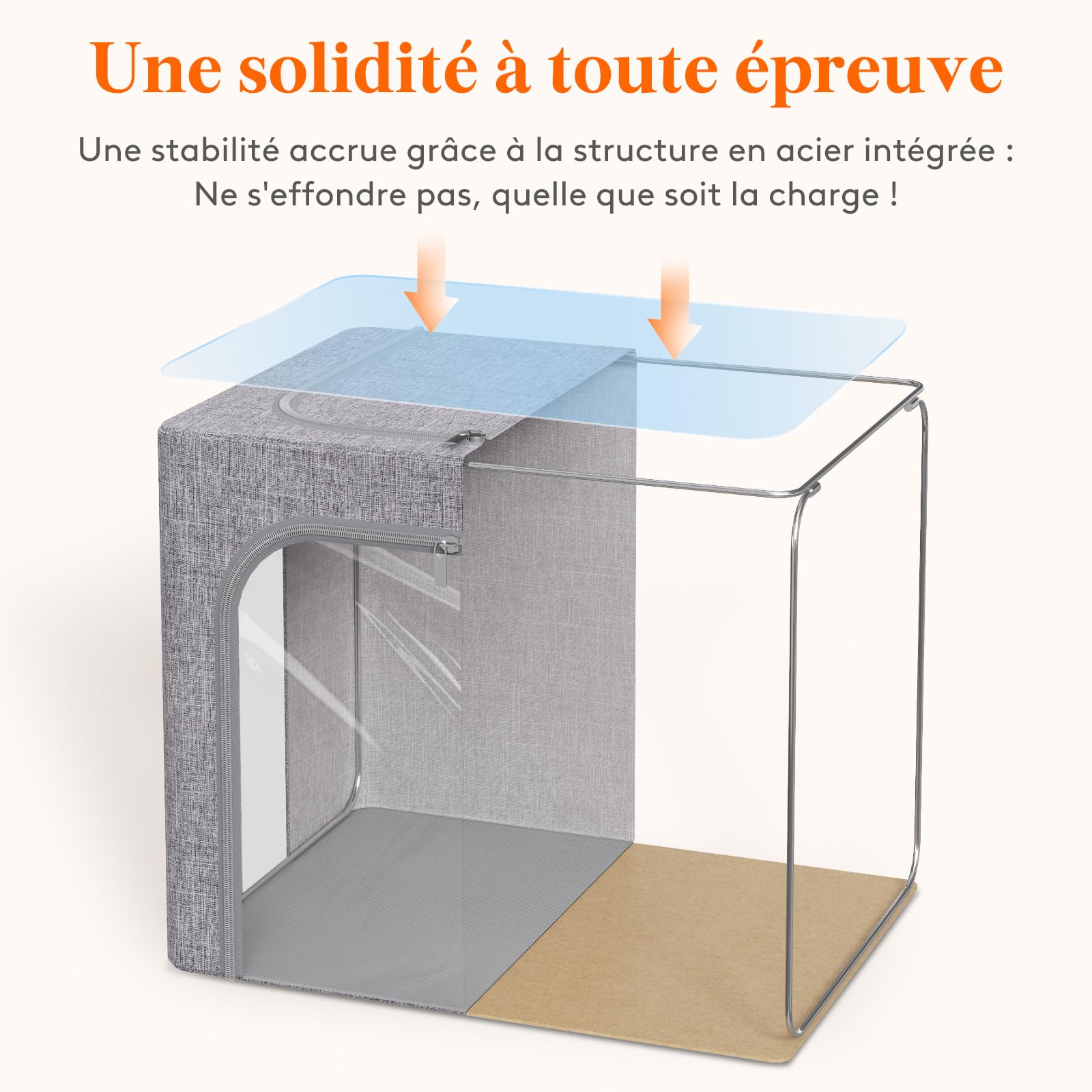 Lifewit Sac de Rangement Robuste avec Cadre en Métal, Boite Rangement Vetement Pliable, Organisateur Placard, Housse Rangement, Caisse avec Couvercle pour Couvertures, Gris Clair, 40 L, Lot de 3