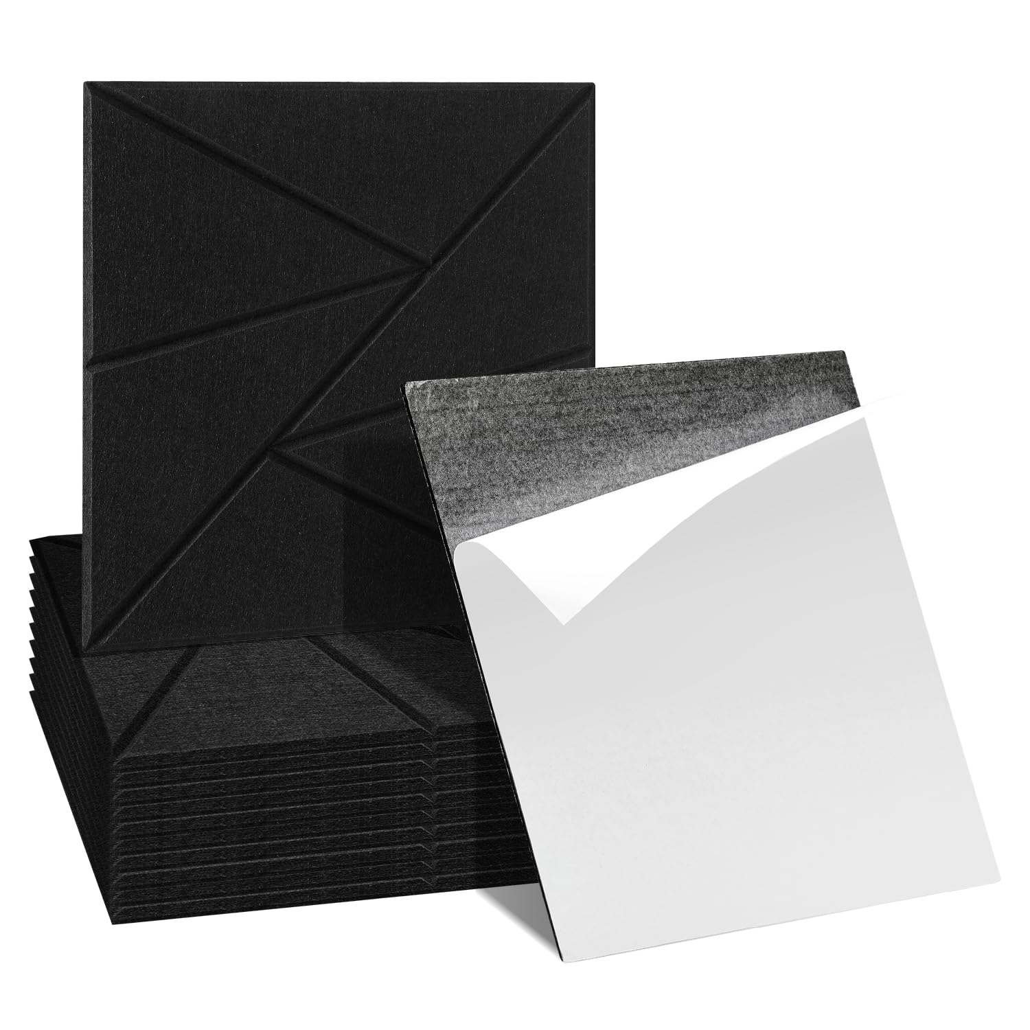 Lot de 12 panneaux acoustiques autocollants - Noir - Motif triangulaire - 30 x 30 x 0,9 cm - Panneaux acoustiques - Absorbeur de bruit - Tapis d'insonorisation