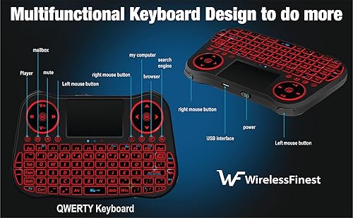 Vista 6 de Controlador Combo de Teclado Mini Inalámbrico con Mando a Distancia, Panel Táctil y Ratón con Retroiluminación RGB para Android TV Box, Smart TV