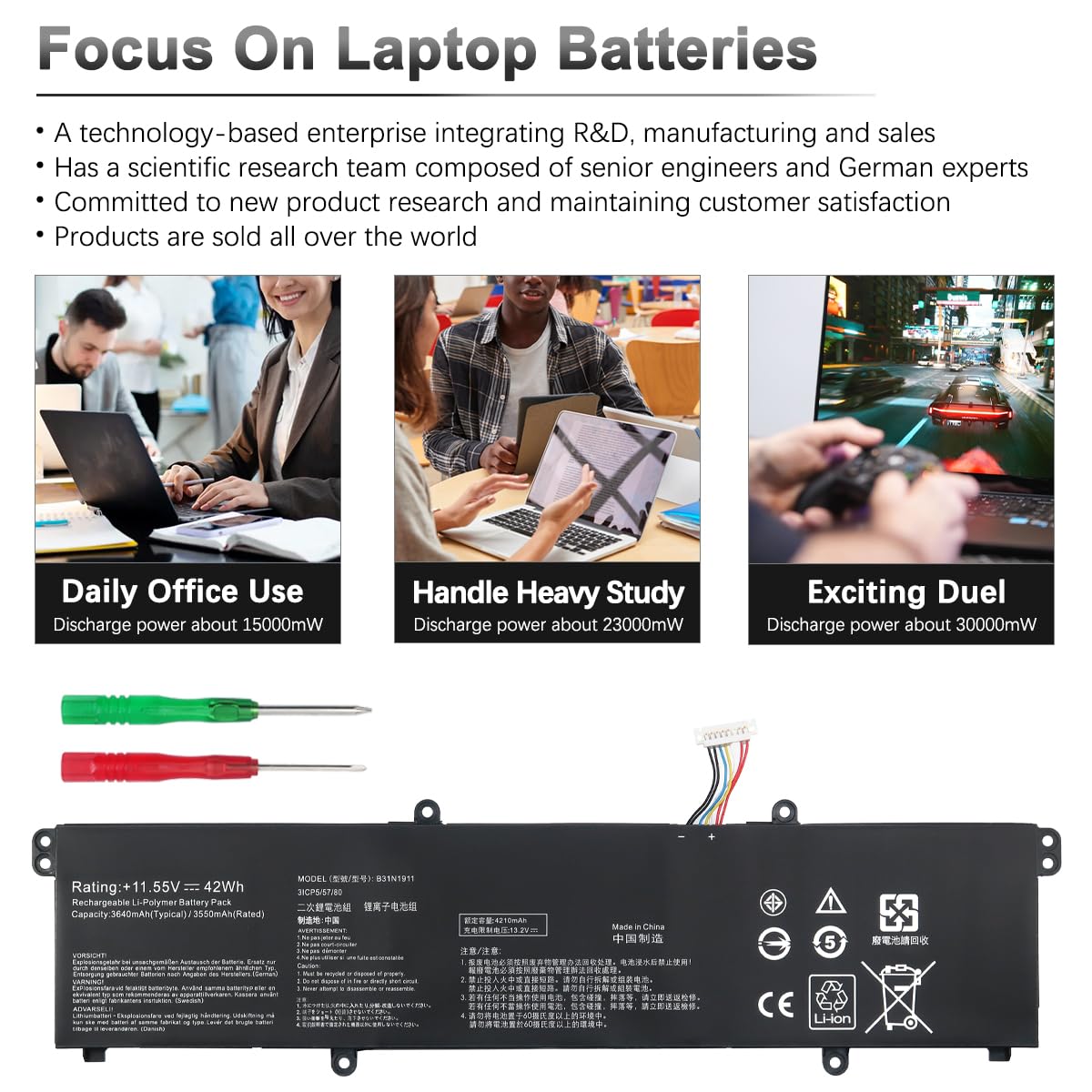 B31N1911 C31N1911 Laptop Batterie pour TM420 TM420I TM420IA TM420U TM420UA S413 S413DA S413JA K413 K413EA D413D M413 M413D TM420 TP420 TP470 TP470EA TP470EZ X413 X413F X413FA