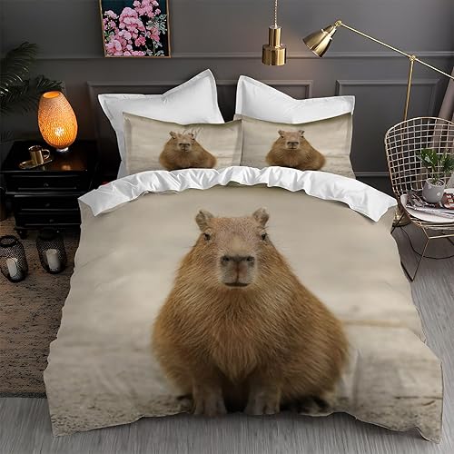 Capybara Duvet Cover Full Dark Brown Print Bedding Sets Full Soft Microfiber Comforter Cover and 2 Pillow Shams 20"X26", Bed Set Duvet Covers with