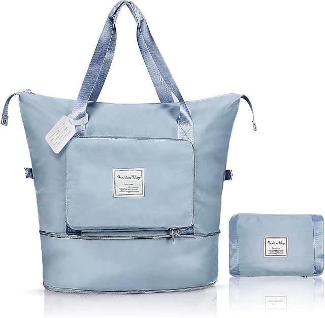 Travel Duffel Bag, Foldable Gym Bag Overnight Weekend Bags for Women, Lightweight Hospital Bag with Wet and Dry Separation Bag, Large Holdall Bag Cabin Bag for Sports and Travel - Blue