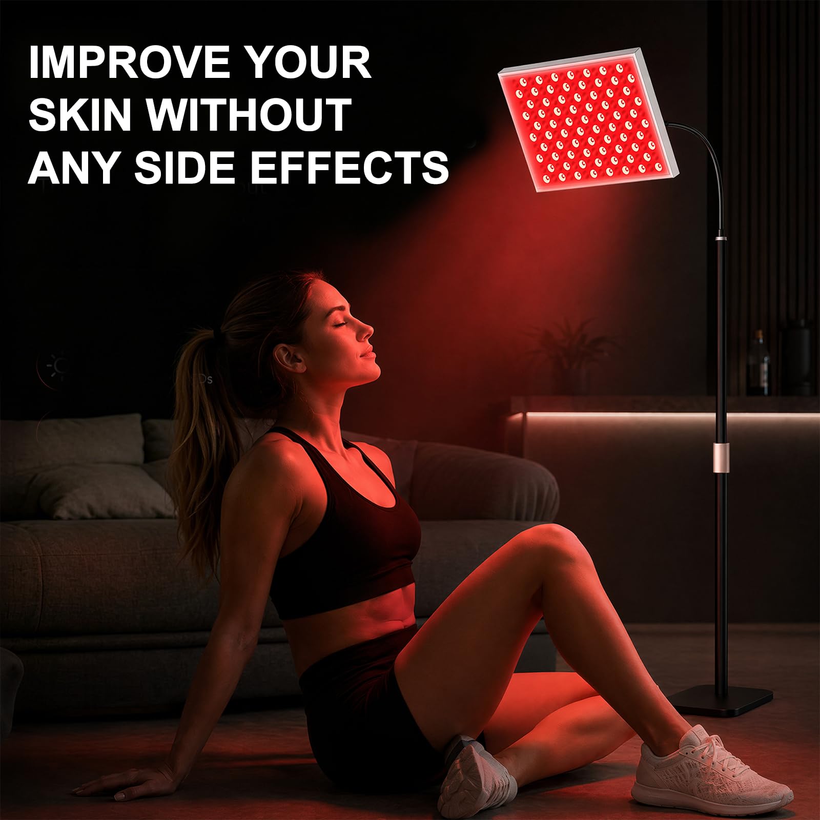 Lámpara de luz roja de 225 ledes, lámpara de panel de infrarrojos con 5 niveles y temporizador, 660 nm y 850 nm, terapia de luz roja infrarrojo cercana con soporte ajustable para cuerpo, cara, cuello