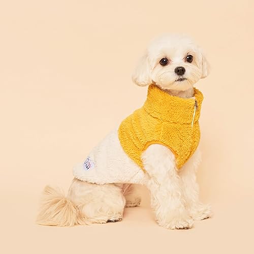 Miniatura 7 de FLOT Chaleco de diseñador de forro polar mullido con cremallera para perro, chaqueta cálida de invierno sin mangas con cuello alto, materiales de
