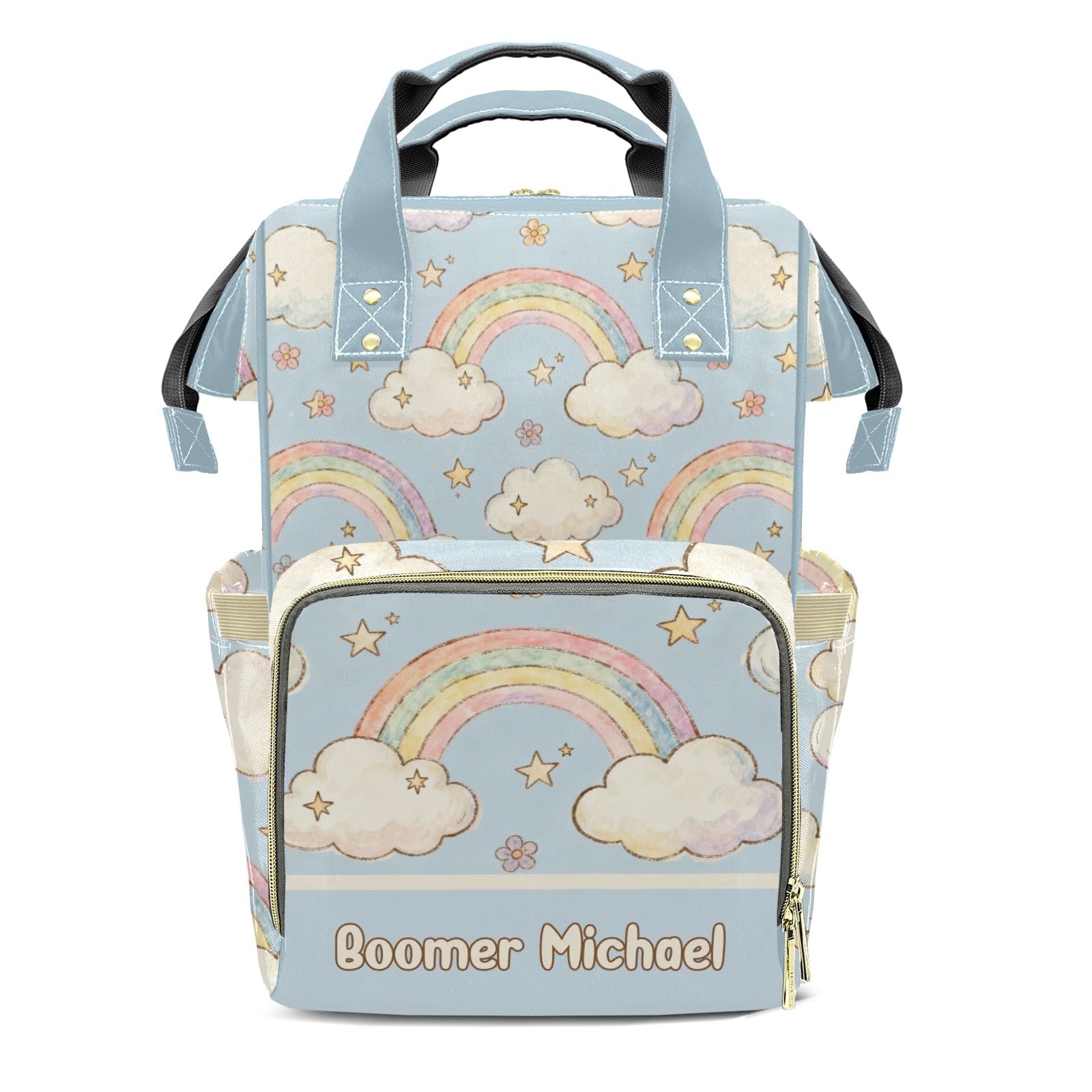 Personalized Diaper Bag Backpack Name Watercolor Rainbow Star Multifunction Travel Backpack Nappy Bag Daypack for Mom Dad Boy Girl