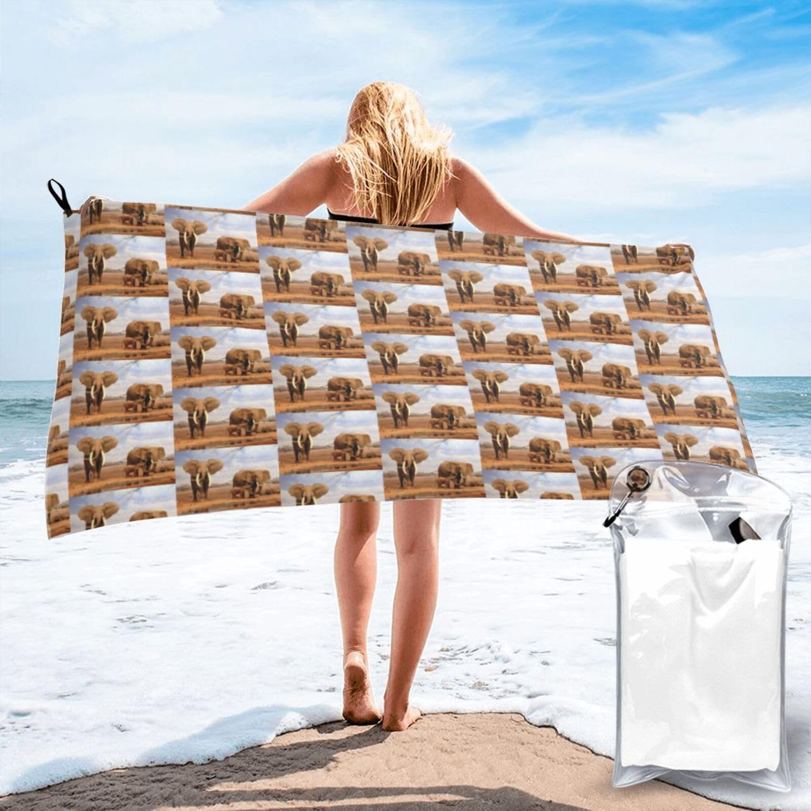 FHIZOAL Elephant Family Quick Dry Towel Microfibre Towel Super Absorbent Ultra Compact Gym Sports Beach Camping Travel