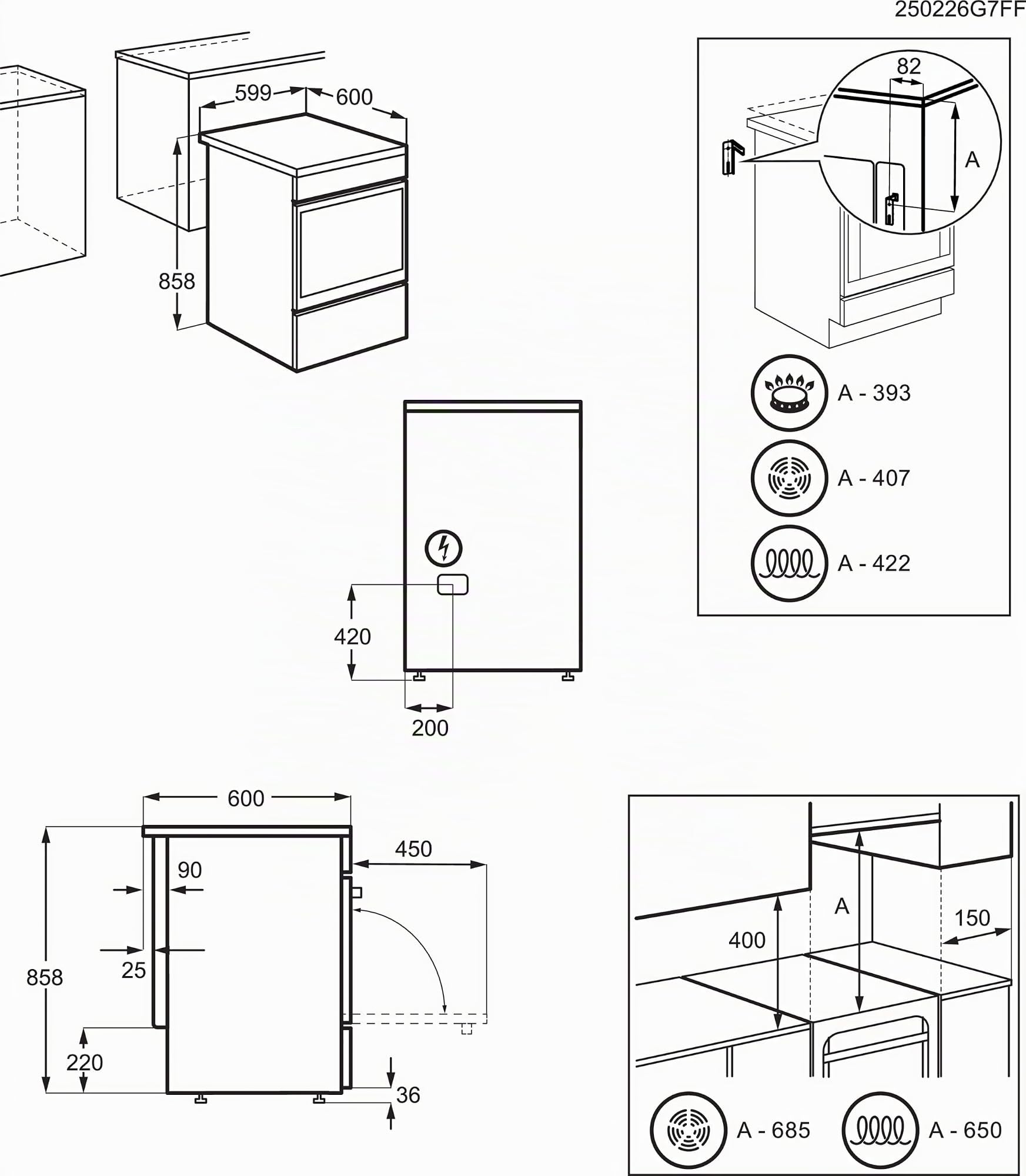 CUCINA 60CM 4ZONE ELETT. F.ELETT.MULTI CL.A INOX