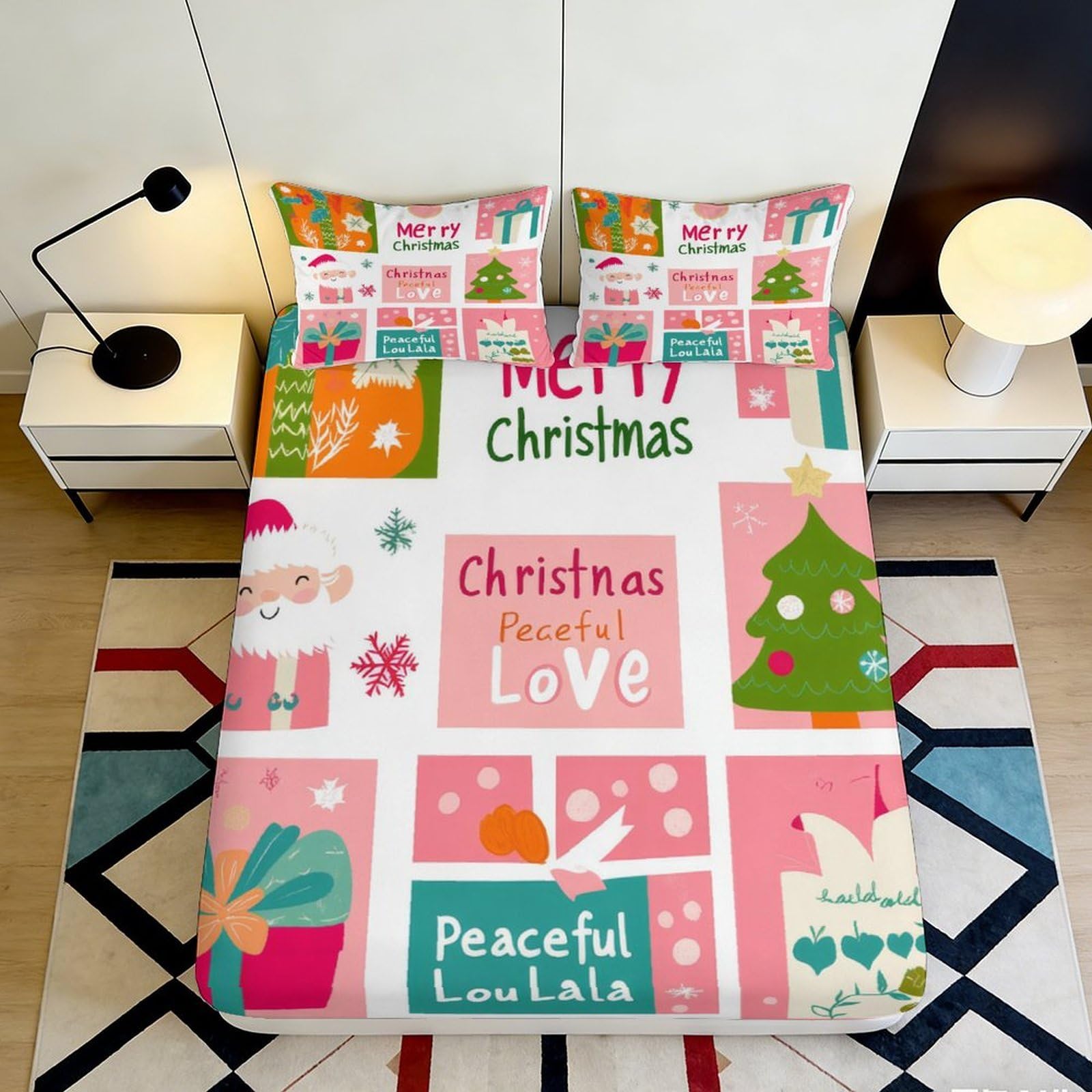 3D Printed Fitted Sheet Microfiber Holiday Tree Bed Cover for Bedroom Guest Room Decor Easy Care 90x200x25cm