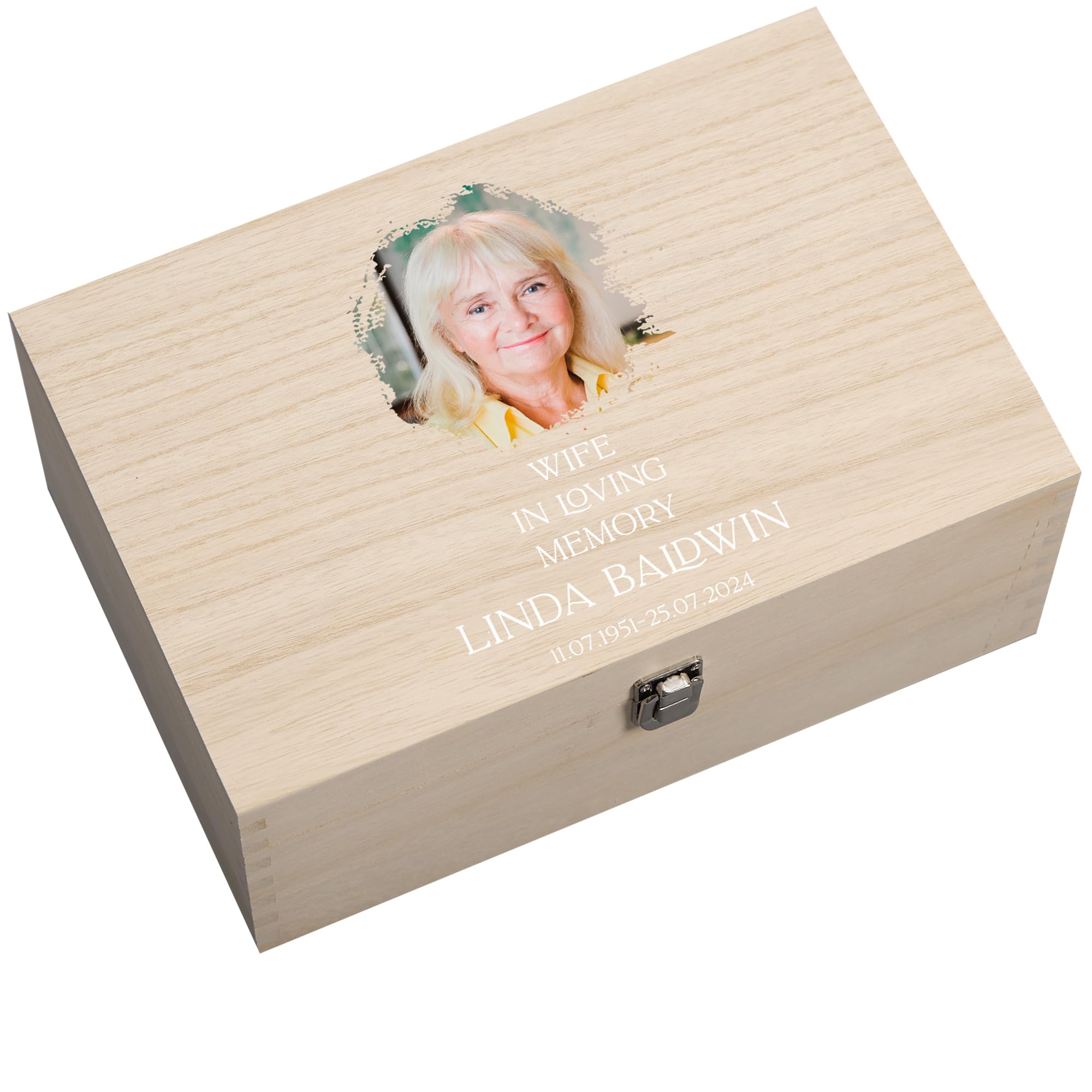 ukgiftstoreonline Personalised Wife In Loving Memory Wooden Keepsake Box with Photo, Multiple sizes, Memorial Gift