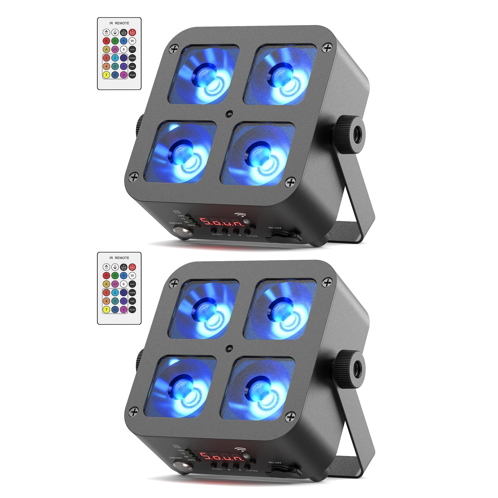 2PCS 100W LED Par Projecteur Recargable, 5200mAh RGBWA+UV Lumière de Scène avec Télécommande/DMX/APP Éclairage de Scène DJ pour Disco Show Bar Mariage Concert Noël