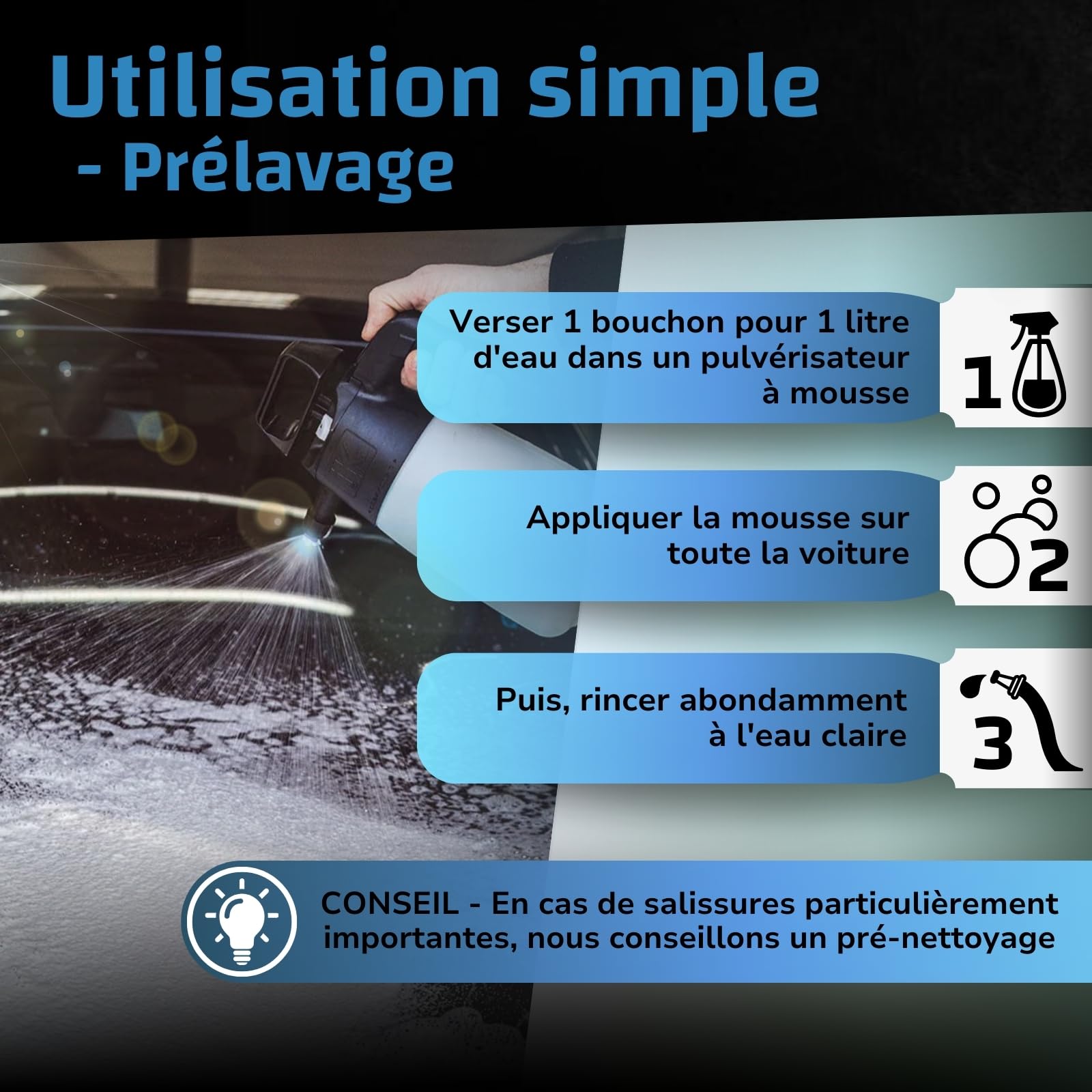 DR. WACK - Power Foam Shampoo 1 L - Shampoing auto prélavage & nettoyage à la main - Mousse nettoyante puissante & douce - Pour tous types de peinture - Entretien premium