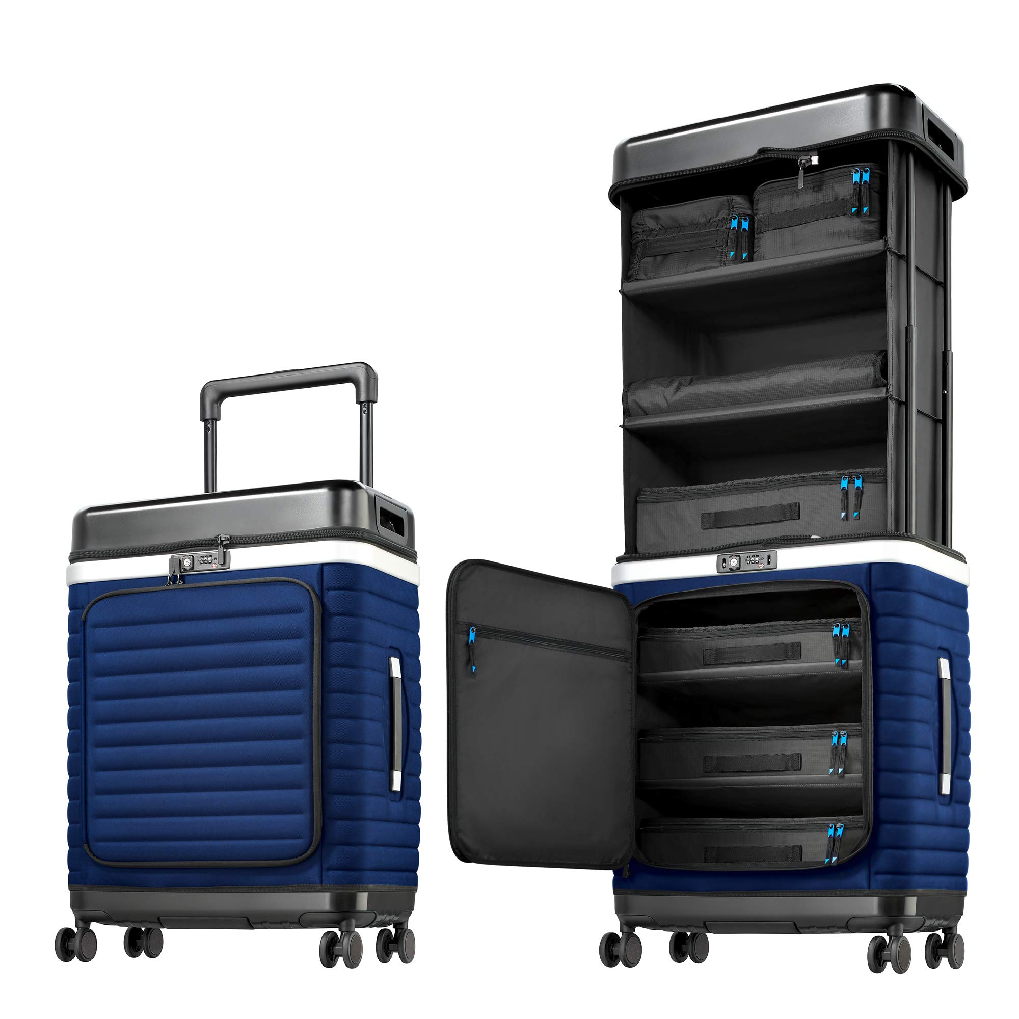 Pull Up Suitcase Estate Blue - Twoja mobilna szafa na ubrania. Rozkładana walizka podróżna z przegródkami, niebieski, 76 cm