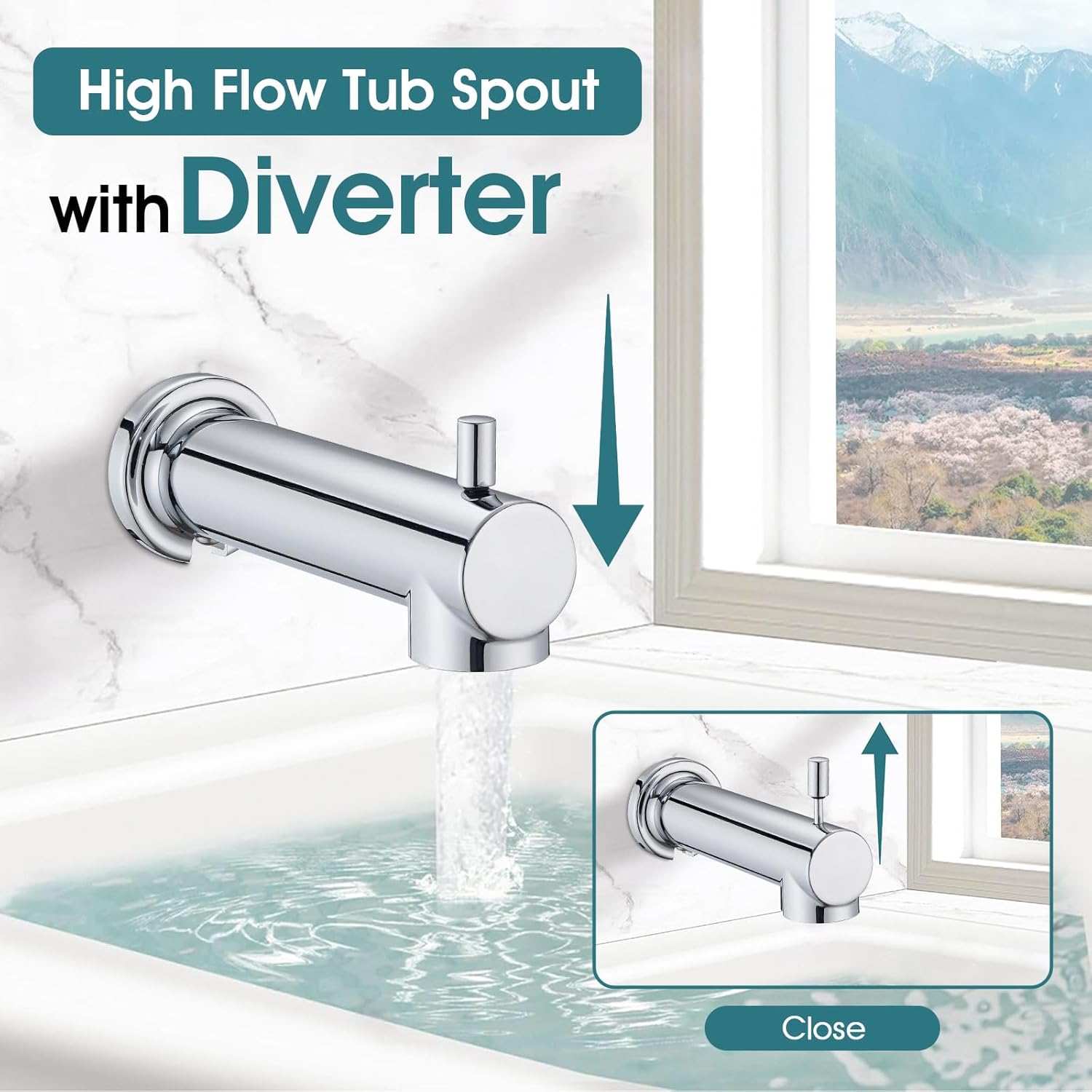 Replacement Faucet Shower Trim Kit for Delta 1300/1400 & 13/14 Series, Tub Shower Faucet Set, High Pressure 8" Square Rain Shower Head - Chrome (Valve/Cartridge Not Included)