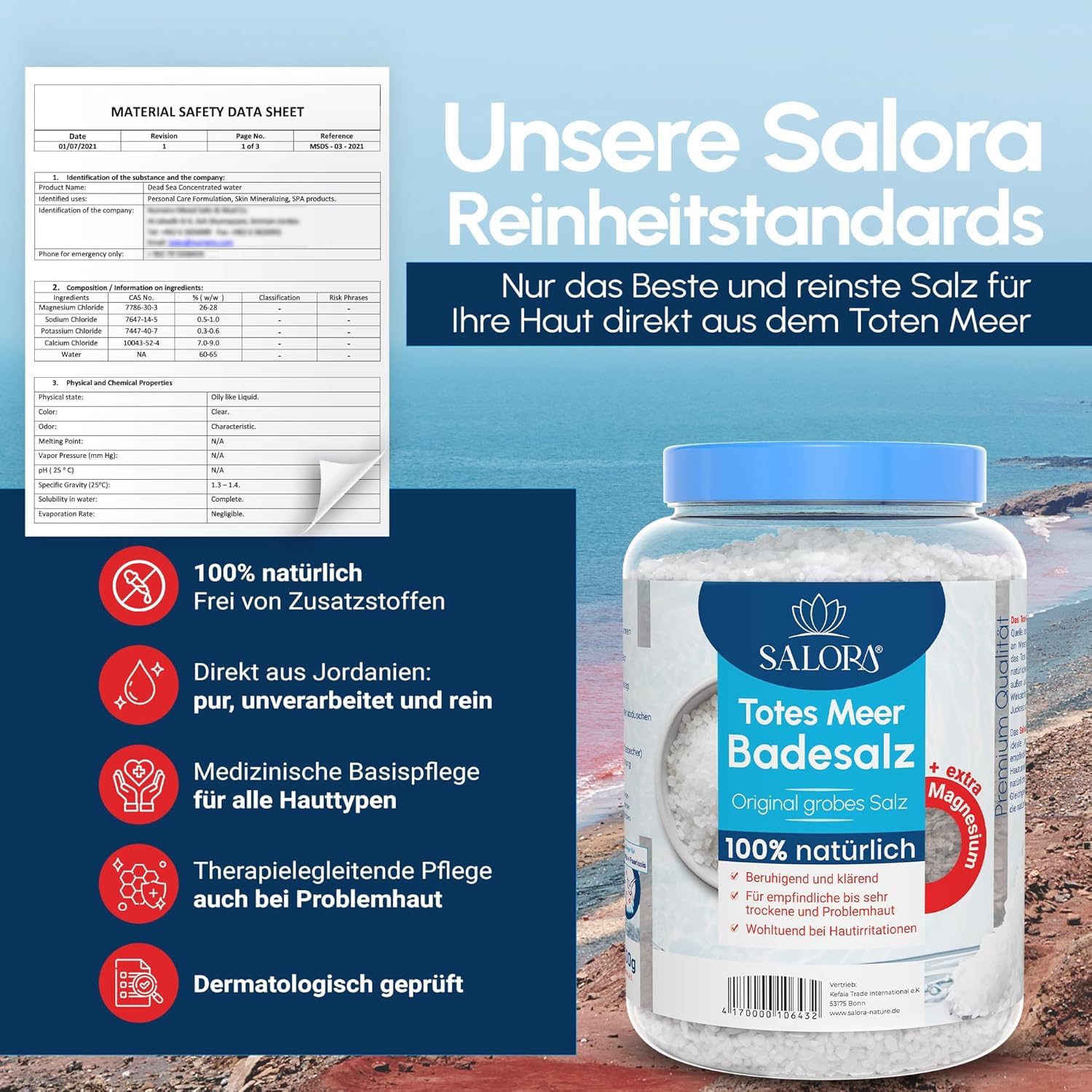 Salora ® Original Totes Meer Badesalz - 5 Kg [Frei von Zusatzstoffen] - Premium Meersalz Badesalz aus Jordanien - Vollbad oder Fußbad Salz mit Peeling Effekt