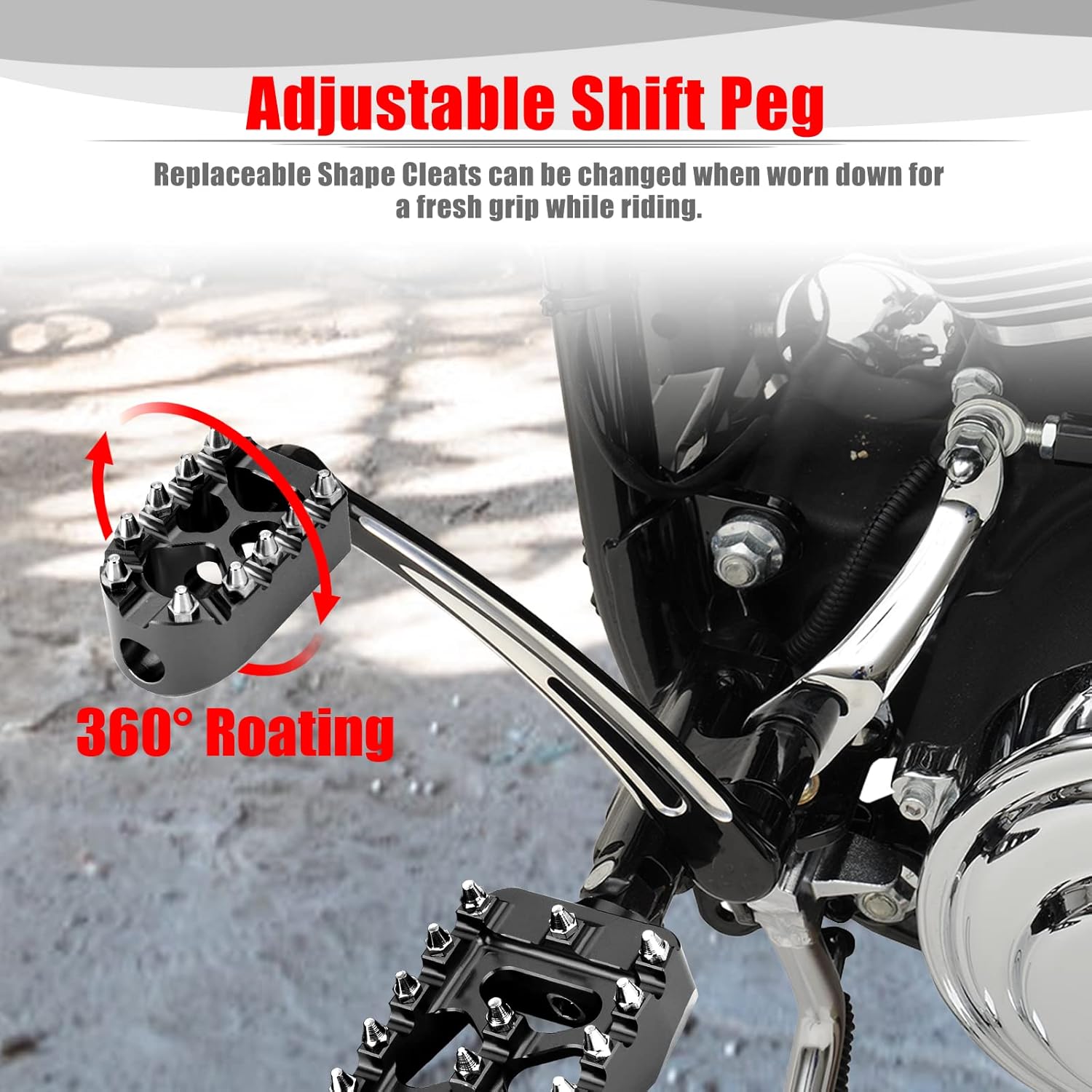 Goldfire Anti-Skid Gear Knurled Motorcycle Shifter Peg Shift Peg 360° Roating MX Chopper Bobber Style For H-D Touring Softail Sportster Dyna (Black - View #8
