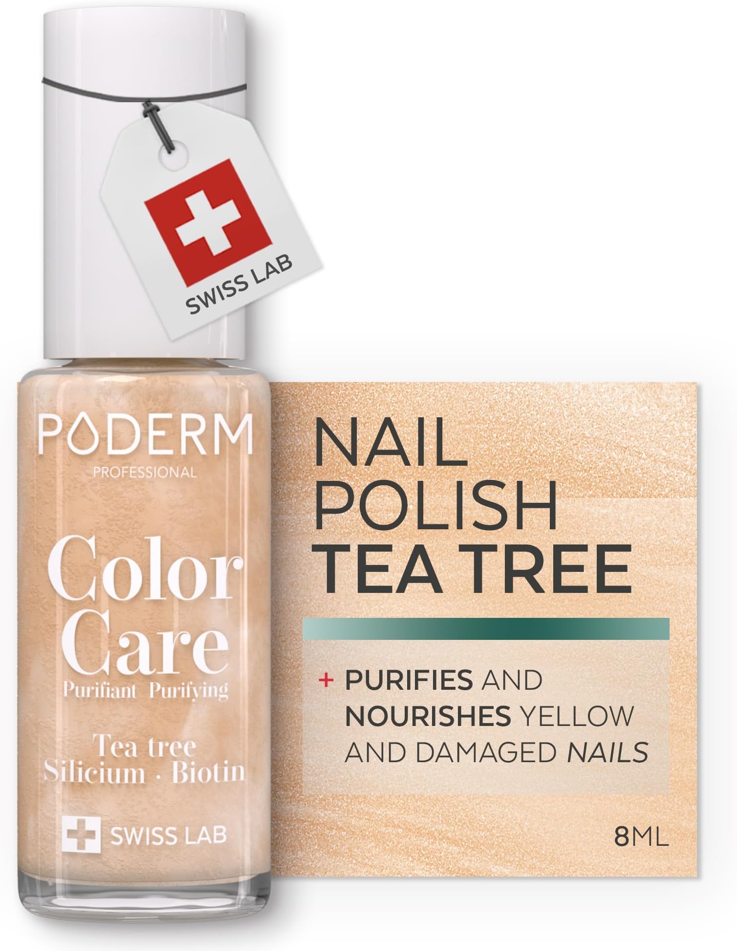 PODERM Swiss-Made Antifungal Nail Polish – Bright Gold | Breathable Treatment with Tea Tree, Silicon & Biotin | Strengthens, Repairs & Conceals Yellow, Brittle & Damaged Nails | Podiatrist-Developed