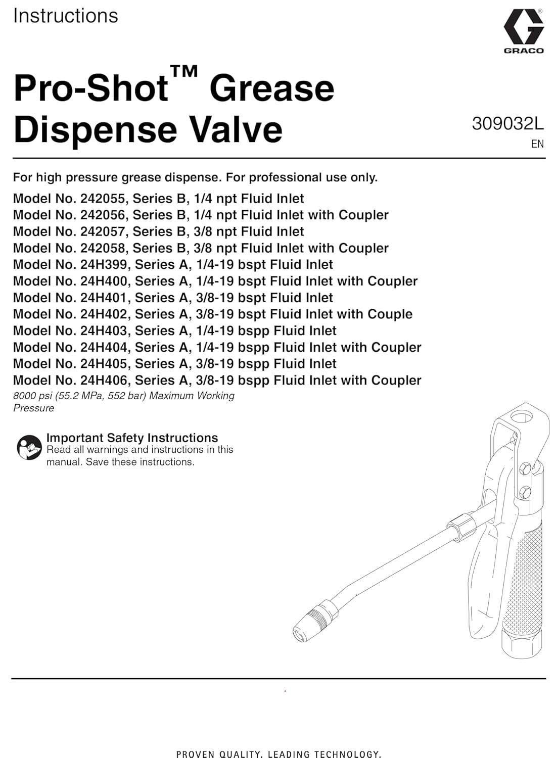 Graco 1/4" NPT Proshot Grease Handle 242056/242-056