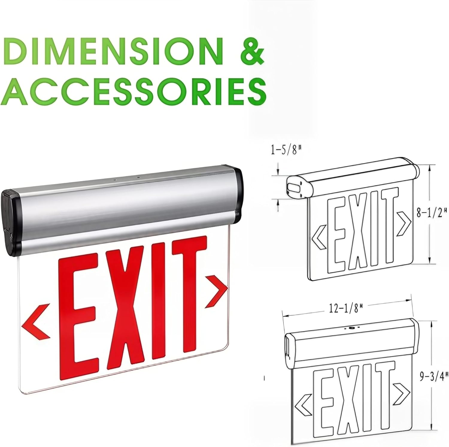 LED Emergency Exit Sign with Backup Battery UL Certified Wall Ceiling Mounting Acrylic Clear Replaceable Panel Removable Indicator Arrows, Fire Resistant GSEL-200SR
