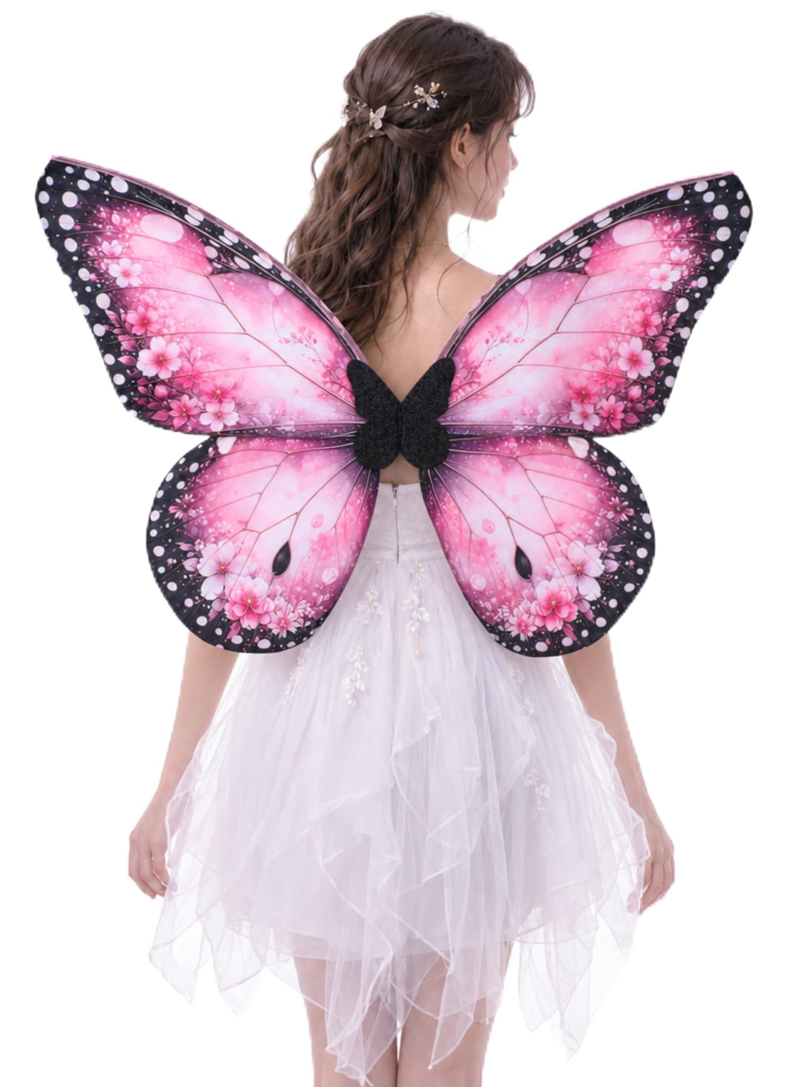 ETOFETE Fairy Wings Adult Pink Flower Butterfly Costume for Halloween