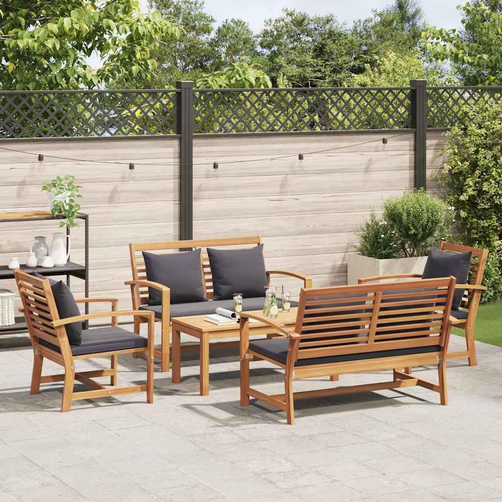 Set di 5 divani da giardino in teak naturale, resistente alle intemperie, per balcone e sala da pranzo, robusto e durevole