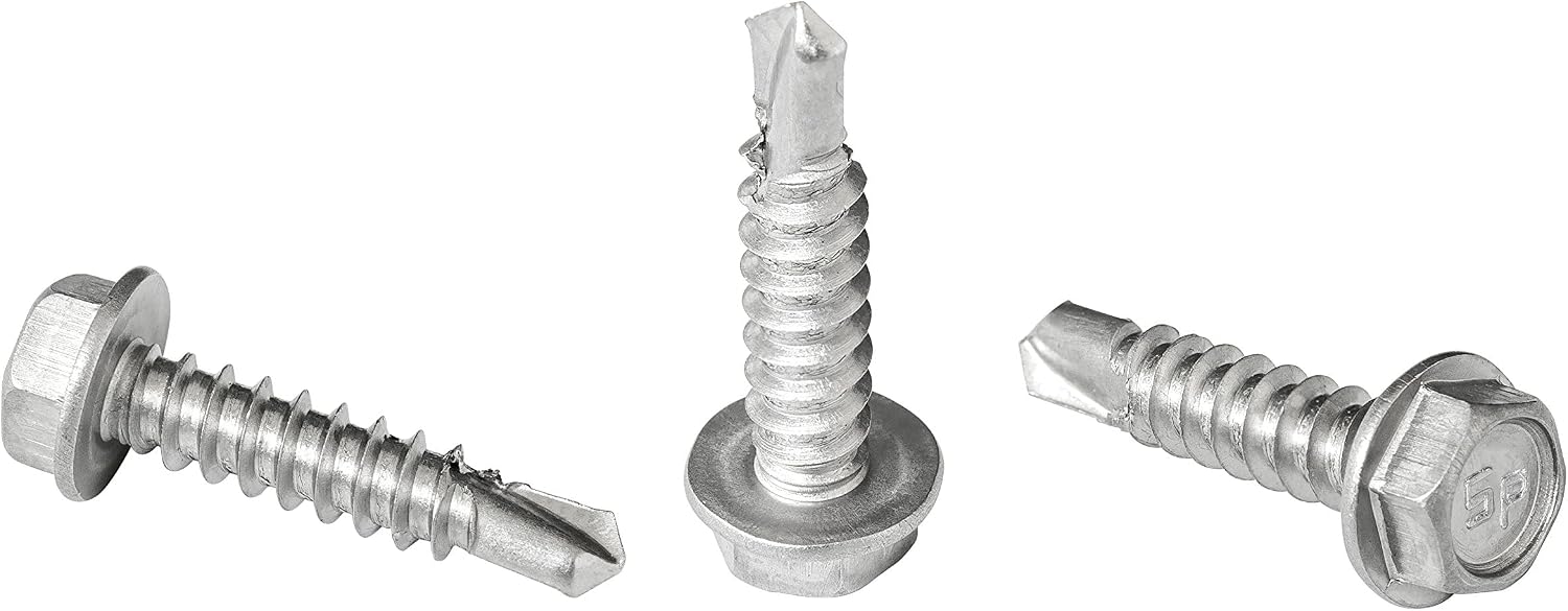 #8 x 3/4" Hex Washer Head Self-Drilling Tek Screw Zinc Plated Steel for Attaches Sheet Metal Steel or Steel to Metal - Box of 100