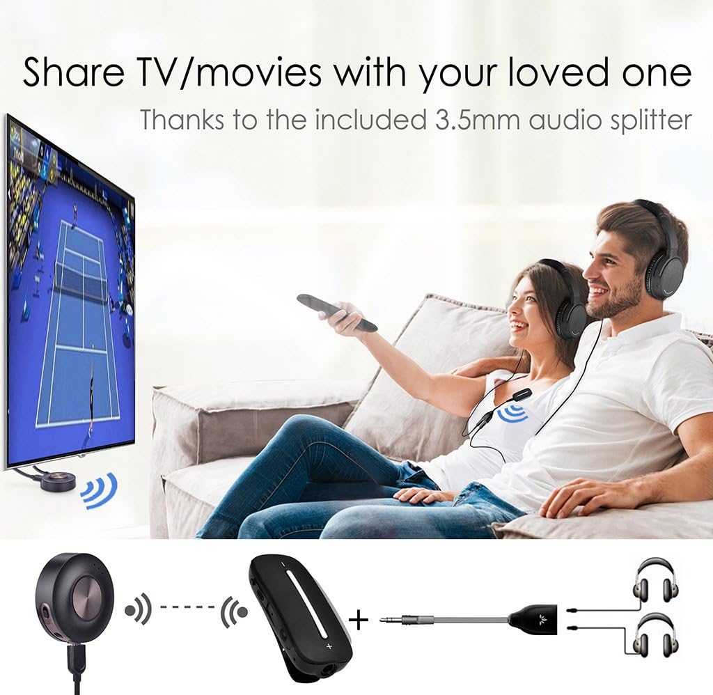 Avantree Bluetooth 4.2 Transmitter for TV with Receiver Set, aptX Low Latency, No Audio Delay, Wireless for Wired Headphones/Speakers, Support RCA Aux 3.5MM PC USB, Plug & Play - HT3187